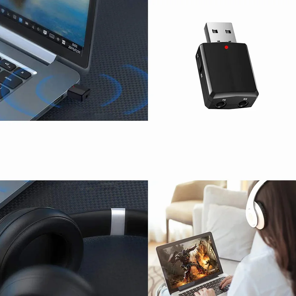 Retoo Adapter Bluetooth 5.0 odbiornik audio AUX 3,5 mm 2 w 1 nadajnik do samochodu PC TV redukcja szumów zestaw głośnomówiący zasięg 10 m