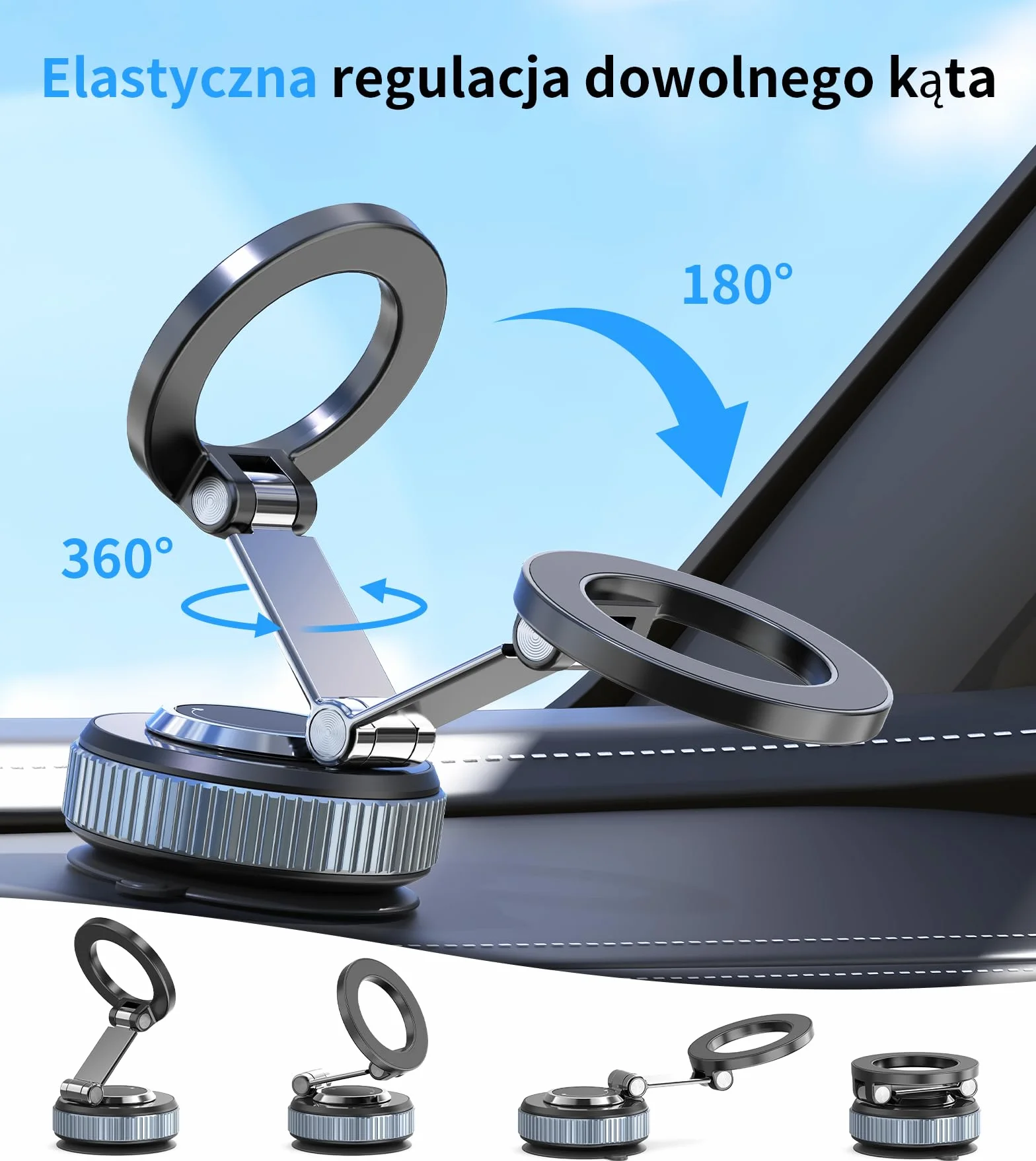 Gahenwo Magnetyczny Uchwyt Samochodowy do Telefonu Magsafe, Obracany 360°, Składany z Pierścieniem Magnetycznym
