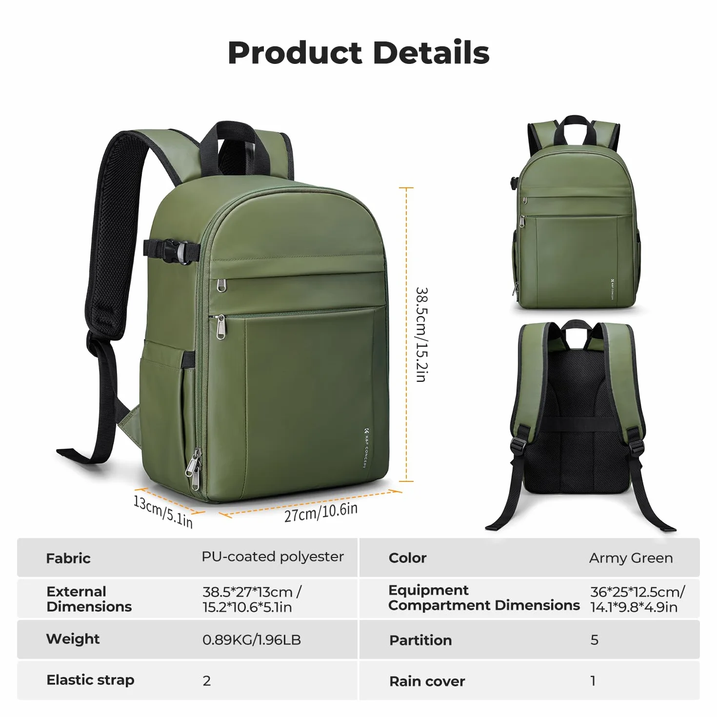 K&F CONCEPT Lekki i wodoodporny plecak na aparat 13 l do profesjonalnych zdjęć, kompatybilny z Sony Canon Nikon, w zestawie przednie kieszenie i uchwyt na statyw