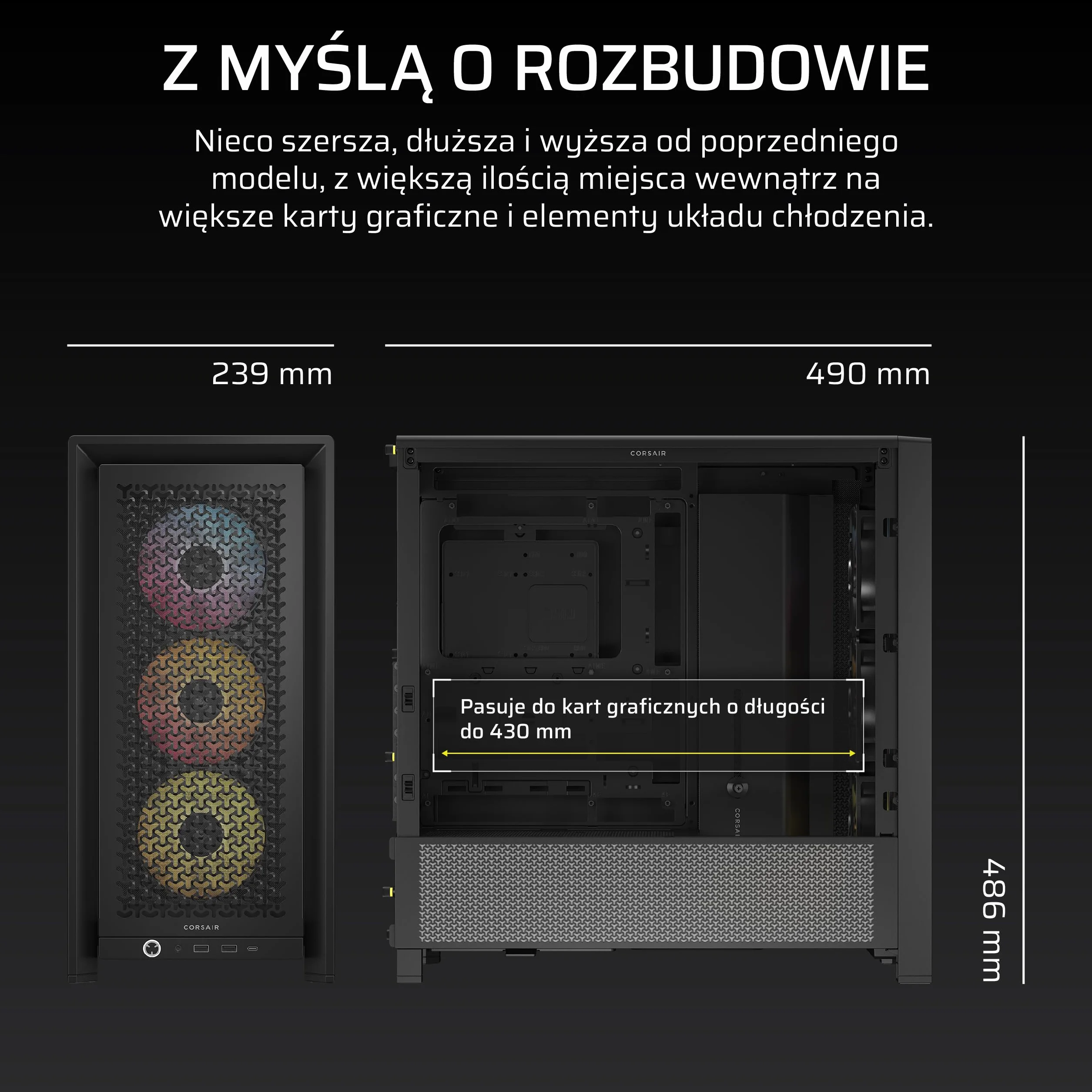 CORSAIR FRAME 4000D RS ARGB Modułowa Mid–Tower ATX Obudowa Komputerowa – Wysoki Przepływ Powietrza, 3x Wstępnie Zainstalowane Wentylatory RS ARGB, System Montażu Wentylatorów InfiniRail™ – Czarny