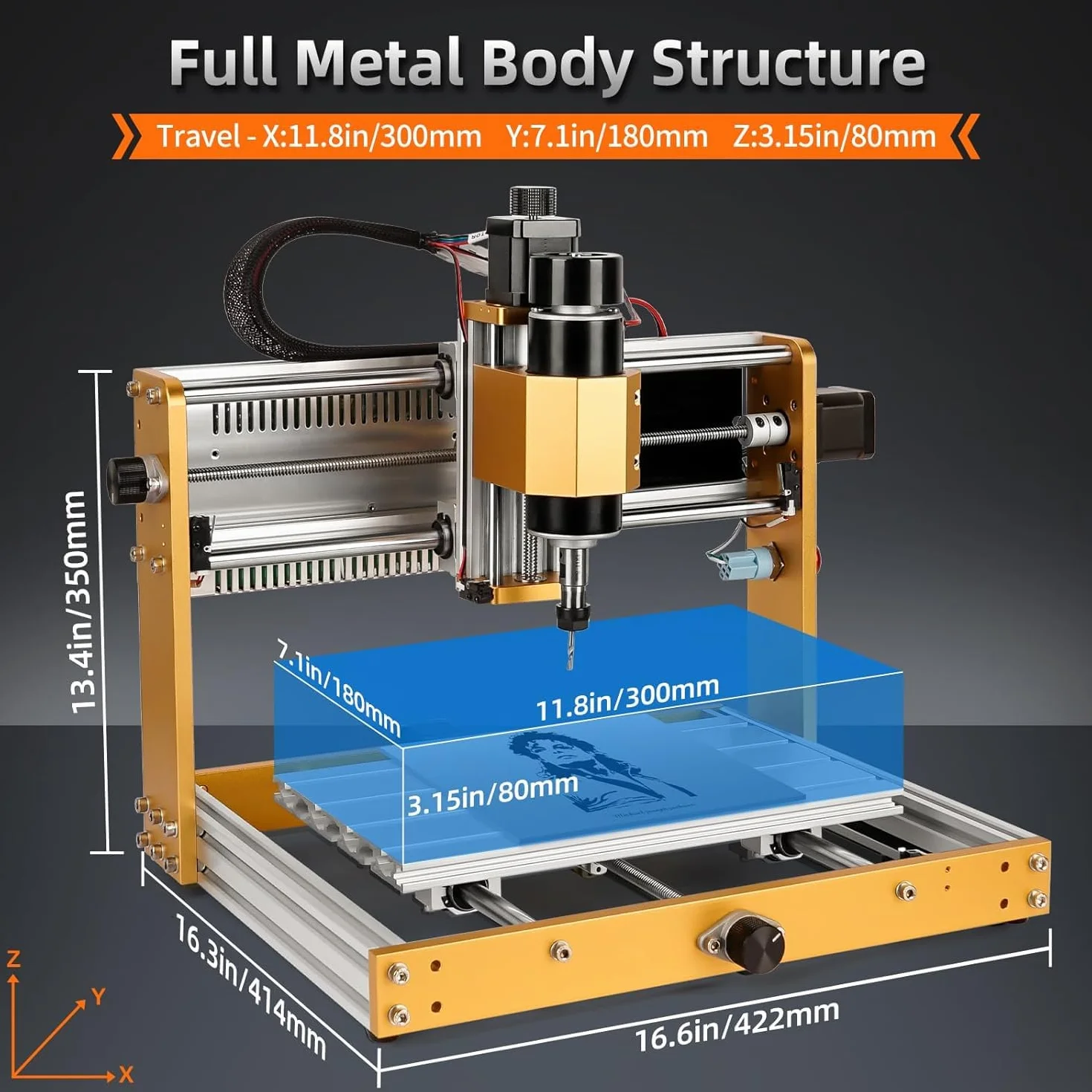 LUNYEE 3018 PRO MAX 500 W pełni metalowa frezarka CNC, 3-osiowy wyłącznik krańcowy i wyłącznik awaryjny, do cięcia drewna akrylowego MDF PCB z tworzywa sztucznego, obszar roboczy: 300 mm x 180 mm x 80