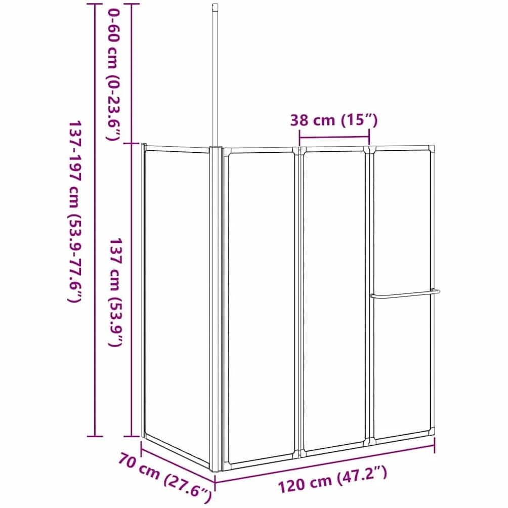 Kabina prysznicowa wanna matowa, aluminiowa 120 x 69 x 137 cm, 4 składane panele, ochrona przed pryskaniem z uszczelką i zawiasami, pasuje do łazienki i wnętrz
