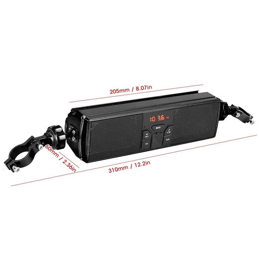 Qiilu Modyfikacja motocykla Kierownica System USB Odtwarzanie Antypoślizgowy Wodoodporny System dźwiękowy Głośniki stereo (czarne)