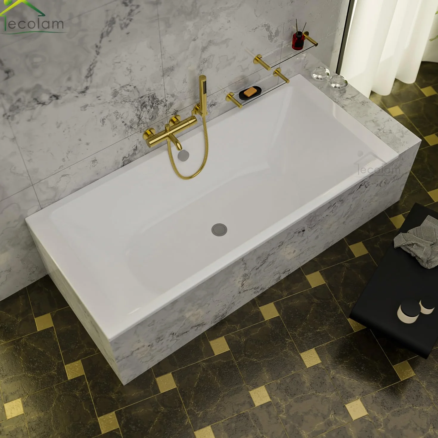 ECOLAM duża wanna prostokątna 200x90 cm akrylowa TAMI + obudowa styropianowa do opłytkowania wanna idealna dla 2 osób bezpośrednio od producenta w zestawie syfon silikon stelaż
