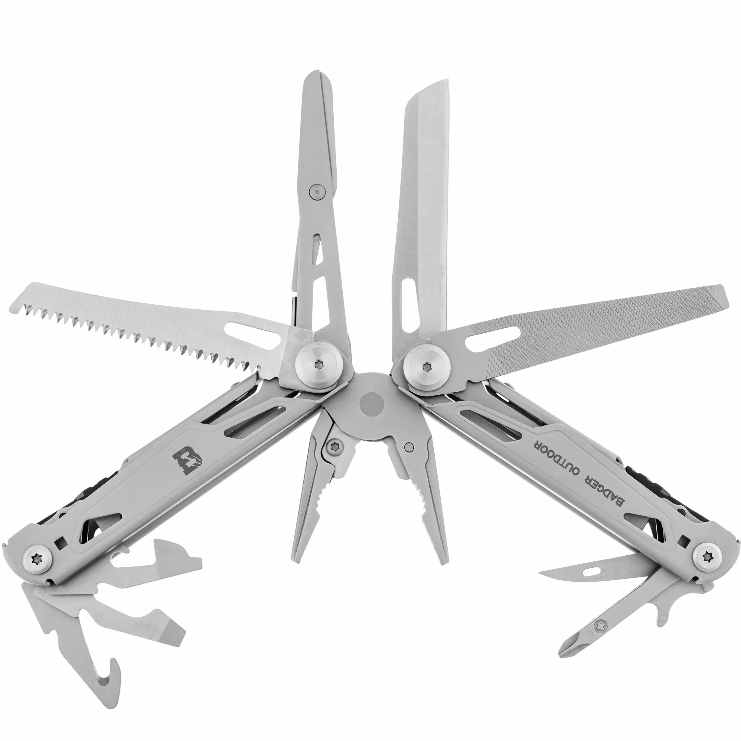 Badger Outdoor Torrent 15w1 Multitool ze stali nierdzewnej - Nóż kieszonkowy składany z pochwą - Wielofunkcyjne narzędzie EDC Prezenty dla mężczyzn - Gadżety campingowe