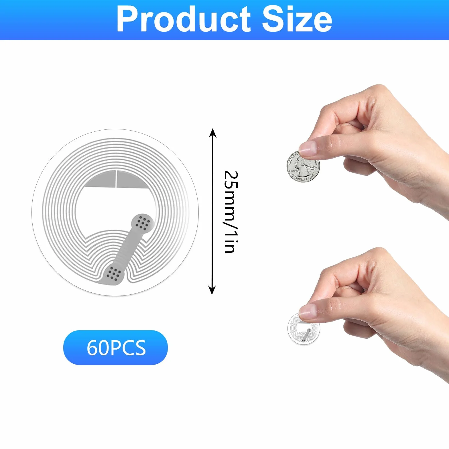60 szt. tagów NFC, naklejki, 25 mm, NTAG213, puste naklejki NFC, okrągłe karty NFC, 213, programowalne, 144 bajty, pamięć RFID, kompatybilne ze wszystkimi telefonami i urządzeniami obsługującymi NFC