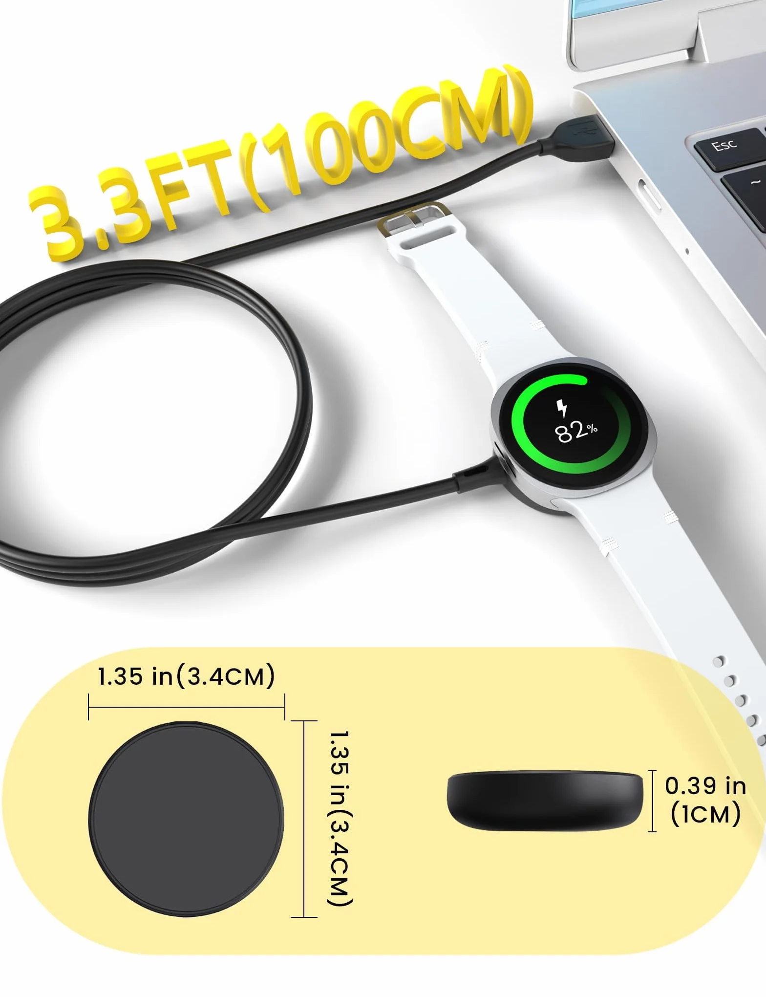 Sinoacc Ładowarka kompatybilna z Samsung Galaxy Watch 8 / 7 / Ultra/6/6 Classic / 5/5 Pro/4/4 Classic / 3 / Active 2/1, Galaxy Watch, kabel do ładowania, magnetyczny kabel USB