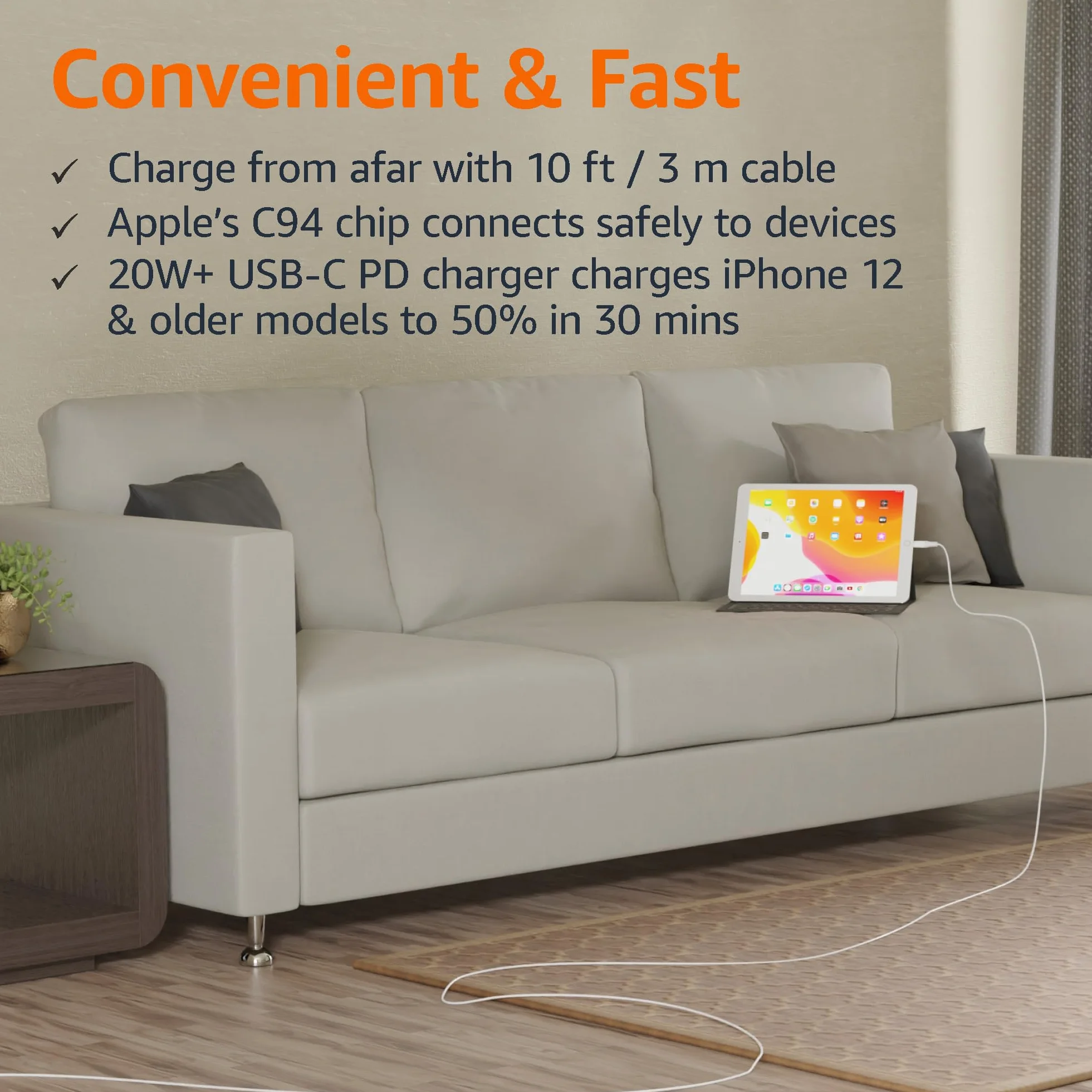 Amazon Basics Kabel USB-2.0 typu C na Lightning (certyfikat MFi), 3 m, biały