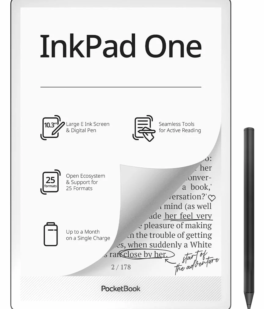 Pocketbook InkPad One E-Reader 10,3" E-Ink Mobius 32 GB obsługa stylus Bluetooth Smart Light matowa czerń