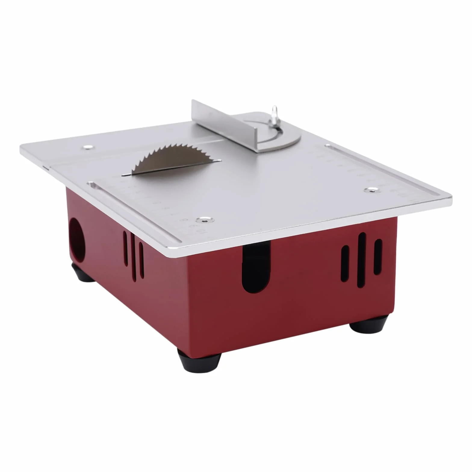 Mini stołowa pilarka tarczowa, mała pilarka tarczowa, wychylna 0-90°, 7 prędkości, wysokość cięcia 14 mm, z przyłączem do odkurzacza do drewna/metalu/tworzywa sztucznego