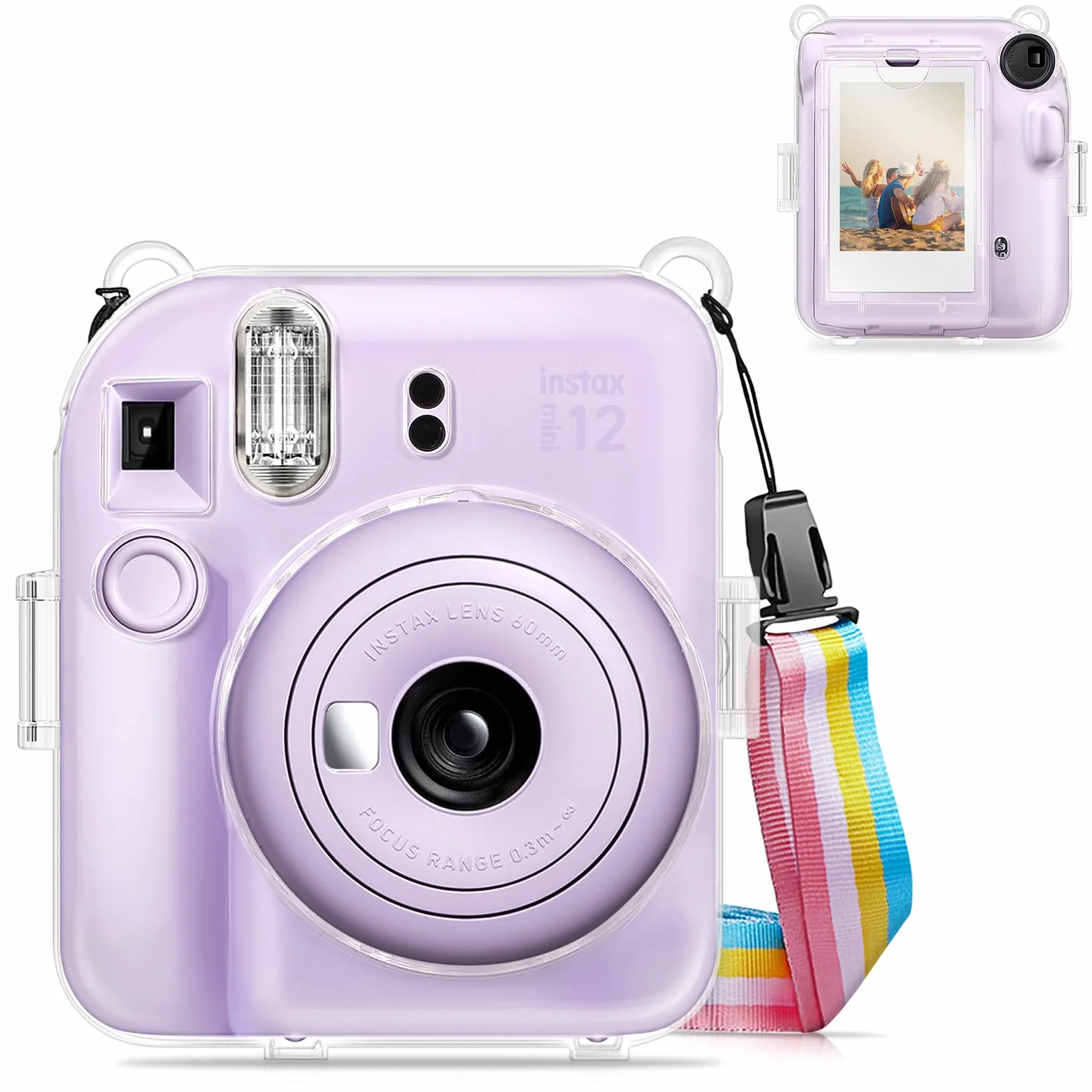 Fintie Etui Ochronne do Fujifilm Instax Mini 12, Przezroczyste Twarde, Kryształowe z Kieszenią i Paskiem