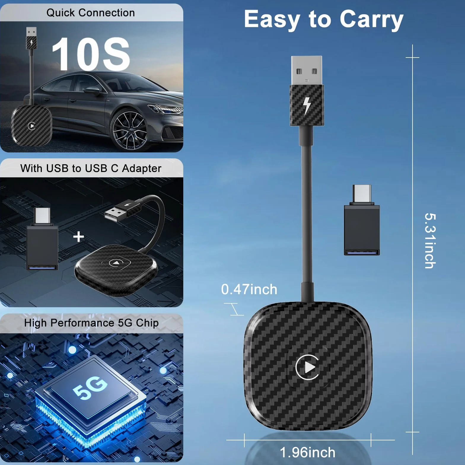 UWECAN CarPlay Bezprzewodowa konwersja fabryczna przewodowa CarPlay na bezprzewodową, korzystanie z samochodu od 2017 roku iPhone iOS 11+ Plug & Play