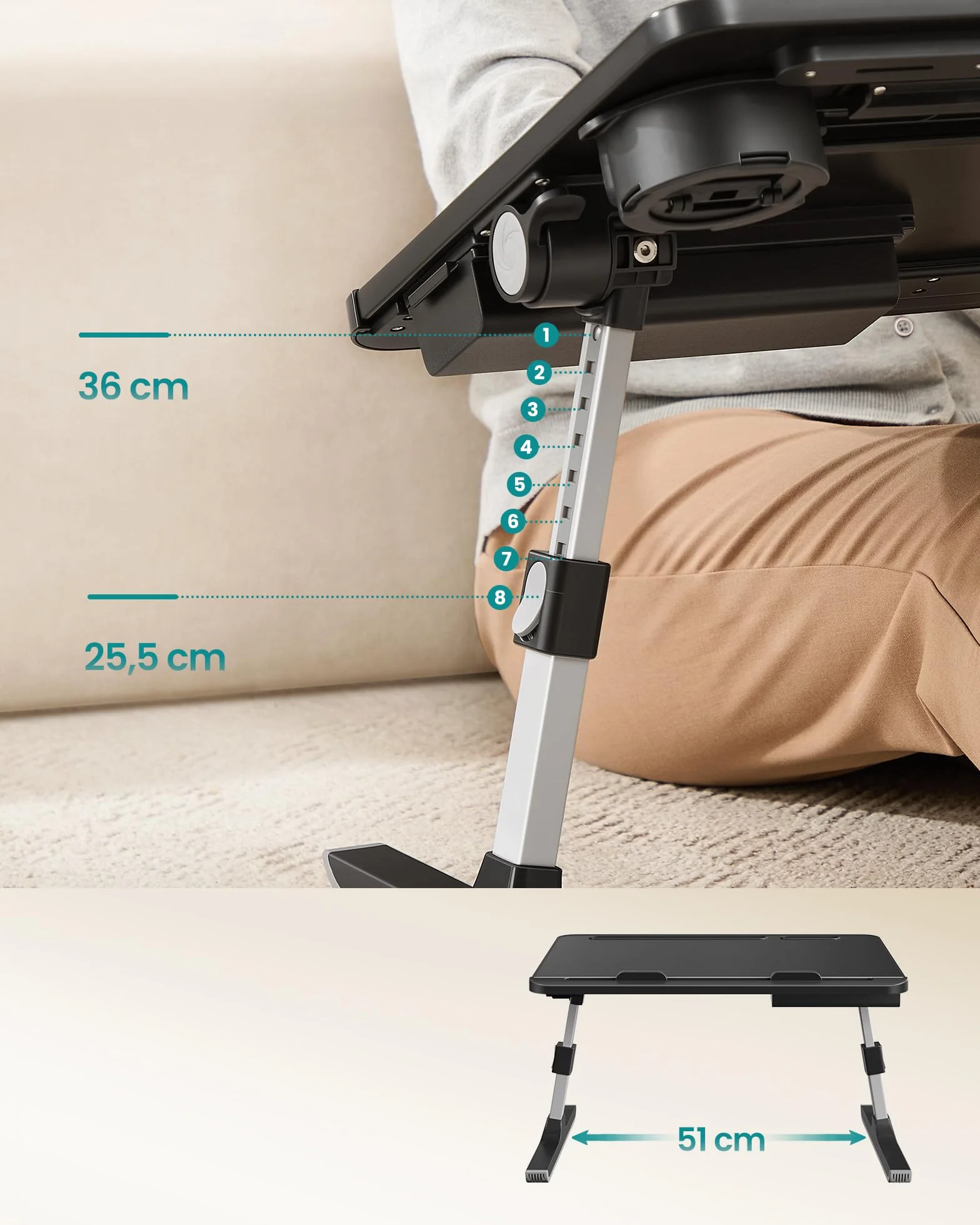 SONGMICS Stolik pod laptopa 56 x 40 cm bezstopniowa regulacja 120° czarny atrament LLD113BC01