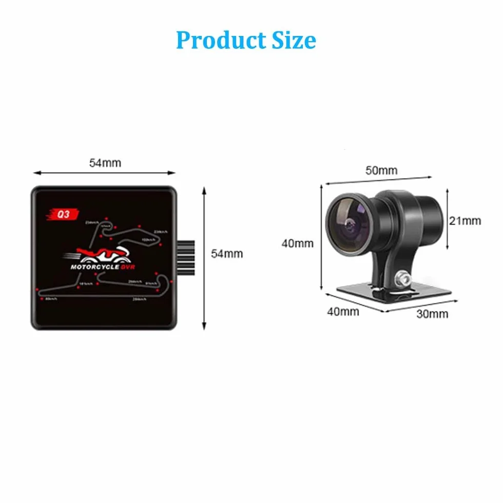Vsystemo WiFi Motocyklowy tachograf HD 1080p wodoodporna kamera DVR Czarny
