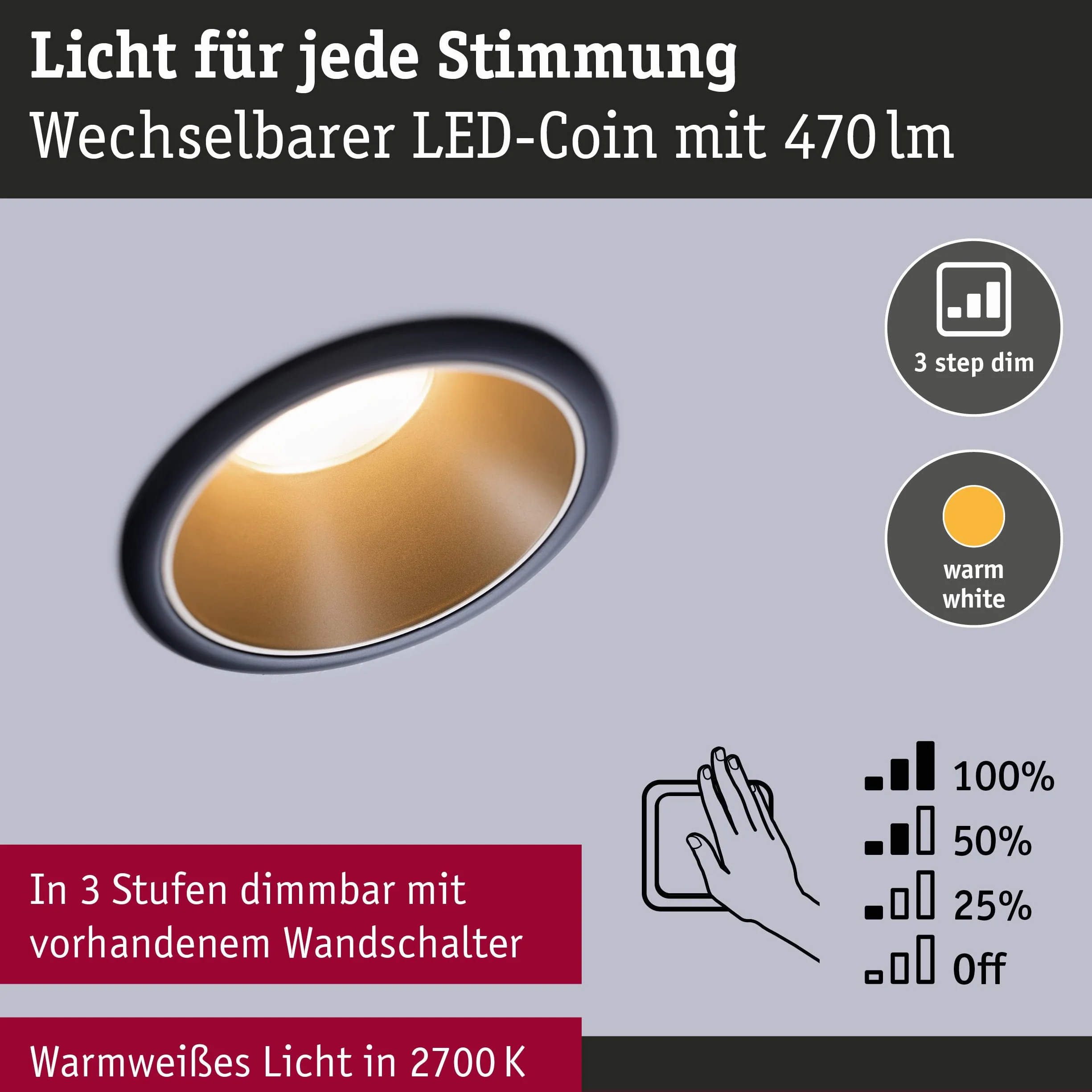 Paulmann 93404 Oprawa Wpuszczana Led Cole Okrągła, W Tym Ściemnialny Reflektor Wpuszczany 3X6,5W Czarny, Złoty Matowy Lampa Wpuszczana Plastik, Aluminiowo-Cynkowy Punkt Sufitowy 2700K ,Czarne, Matowe Złoto ,3Er-Set , 19.5 Watts