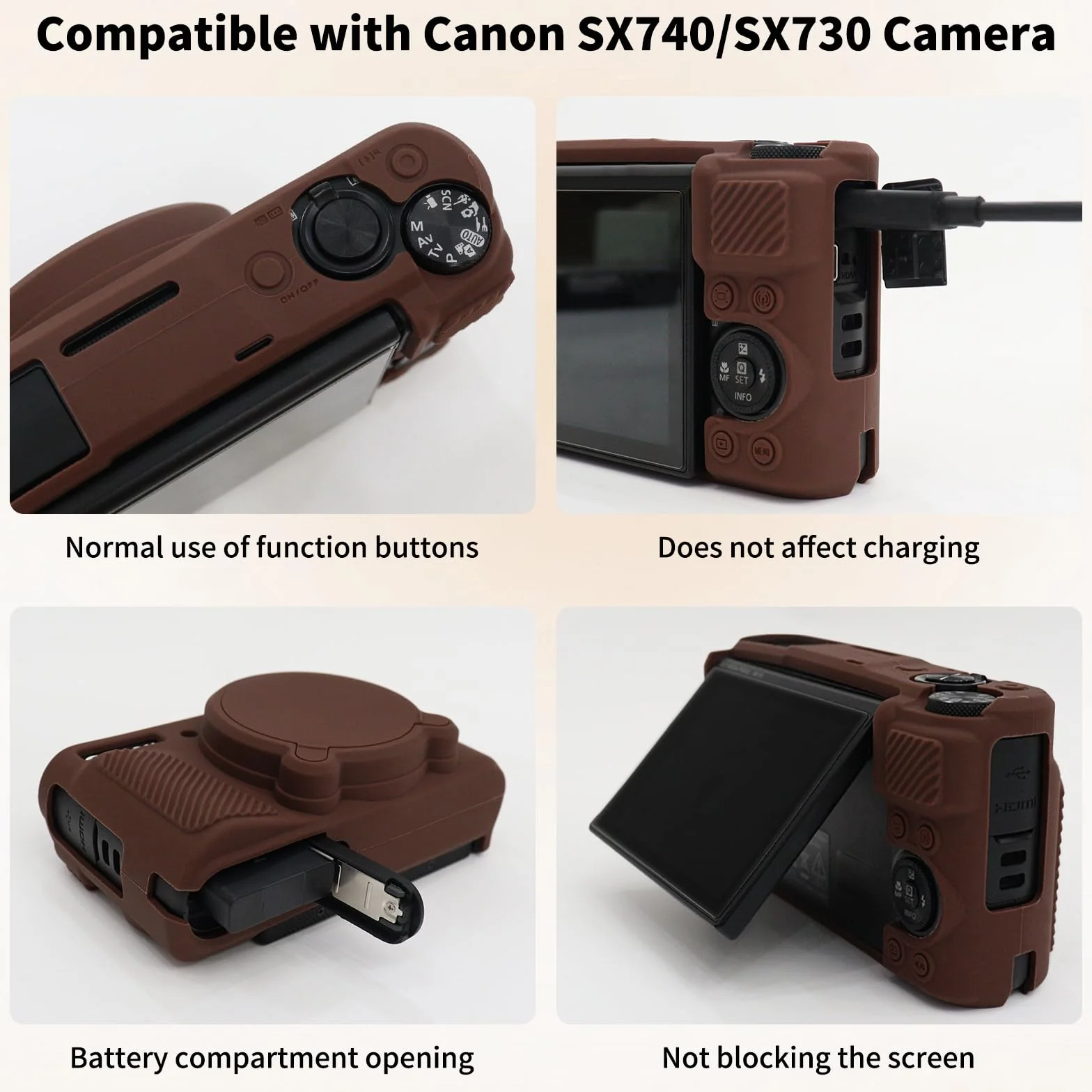 SX740 zestaw akcesoriów do etui na aparat Canon PowerShot SX730 SX740 HS silikonowe etui ochronne brązowe
