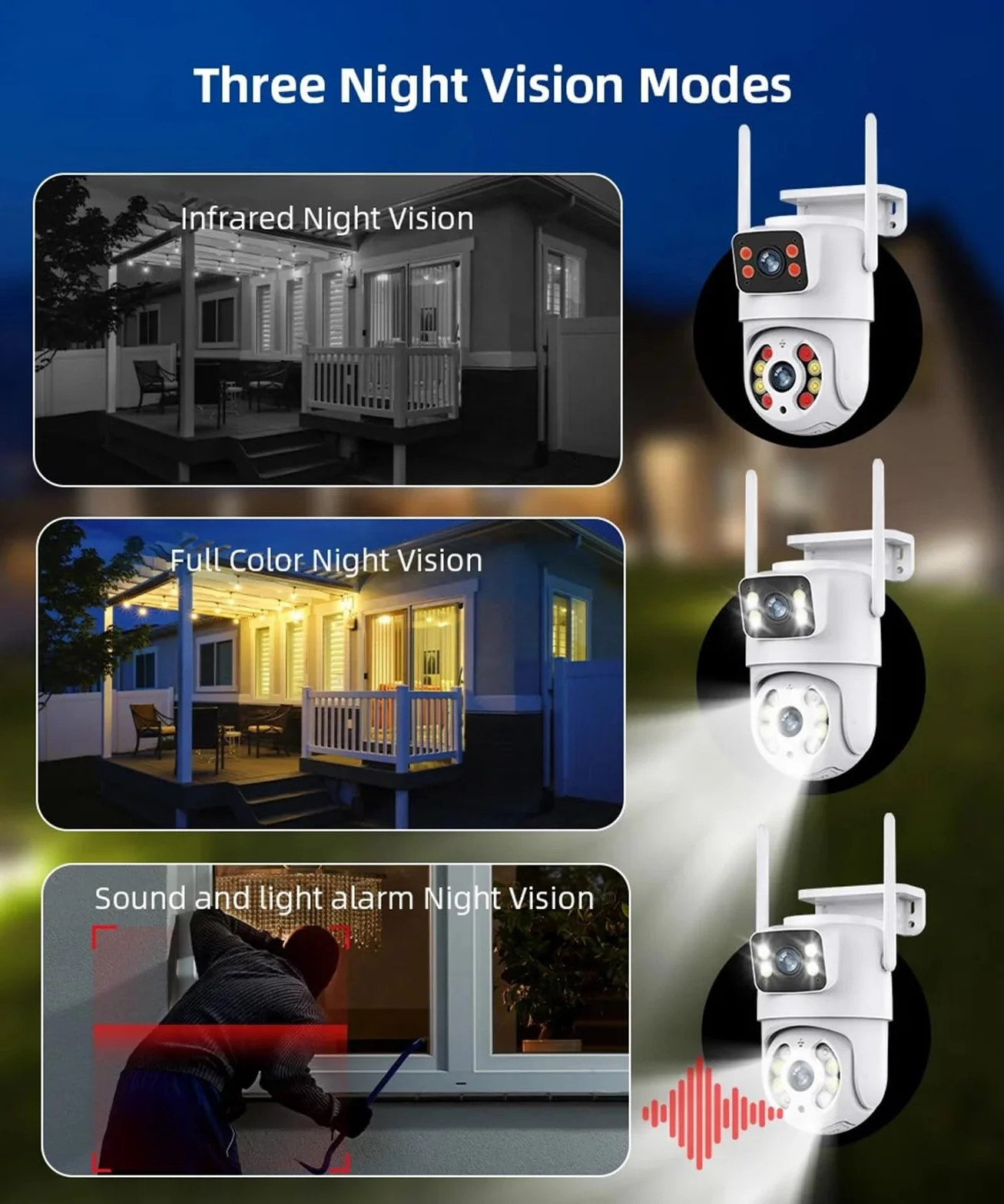 Kamera IP WiFi 6MP z podwójnym obiektywem, zewnętrzna, bezprzewodowa, do monitoringu domu, z wykrywaniem osób, z podwójnym ekranem(ADD 64G)