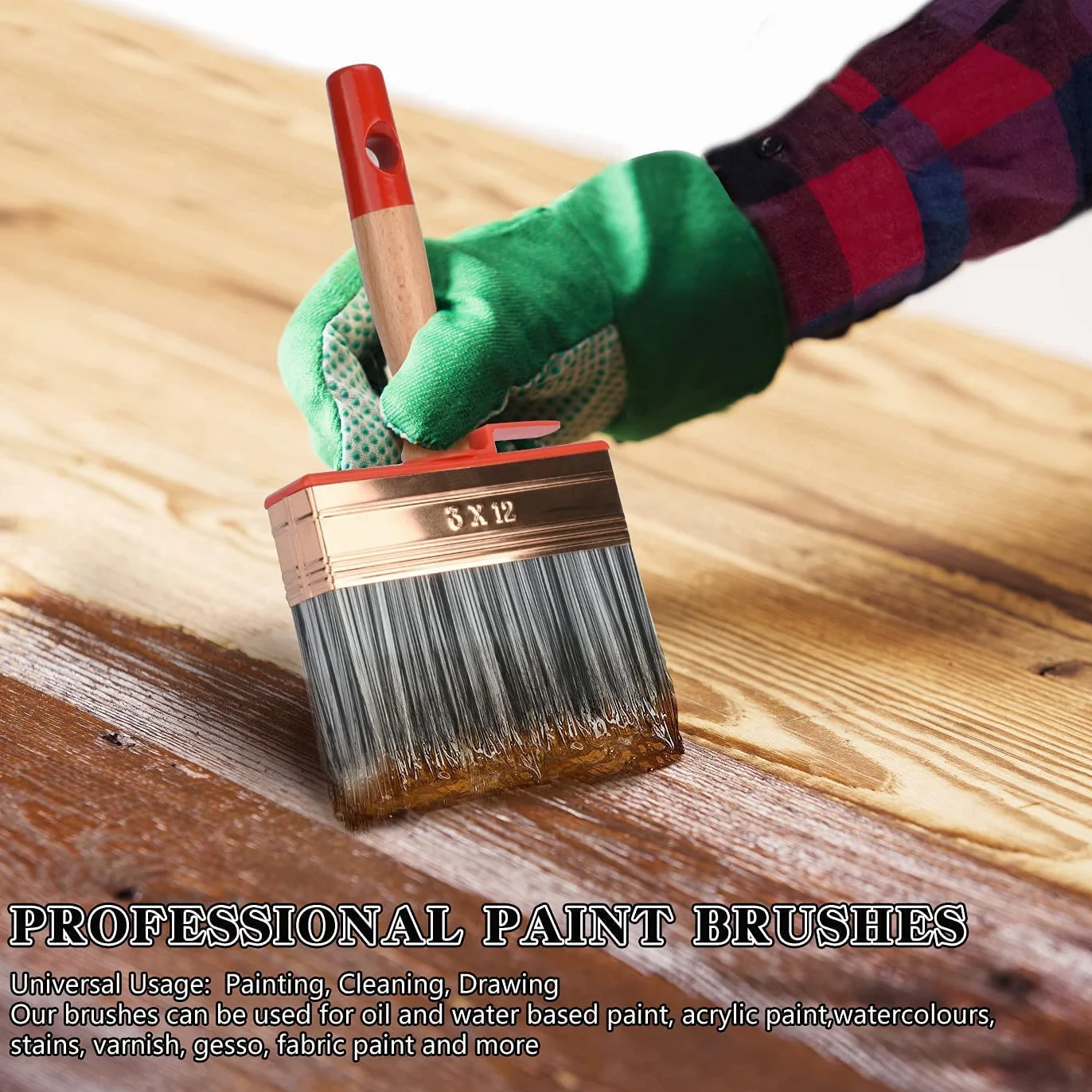 Pędzel do dużych powierzchni drewniany do malowania lasurą z drewnianym uchwytem 30 x 120 mm 1 sztuka