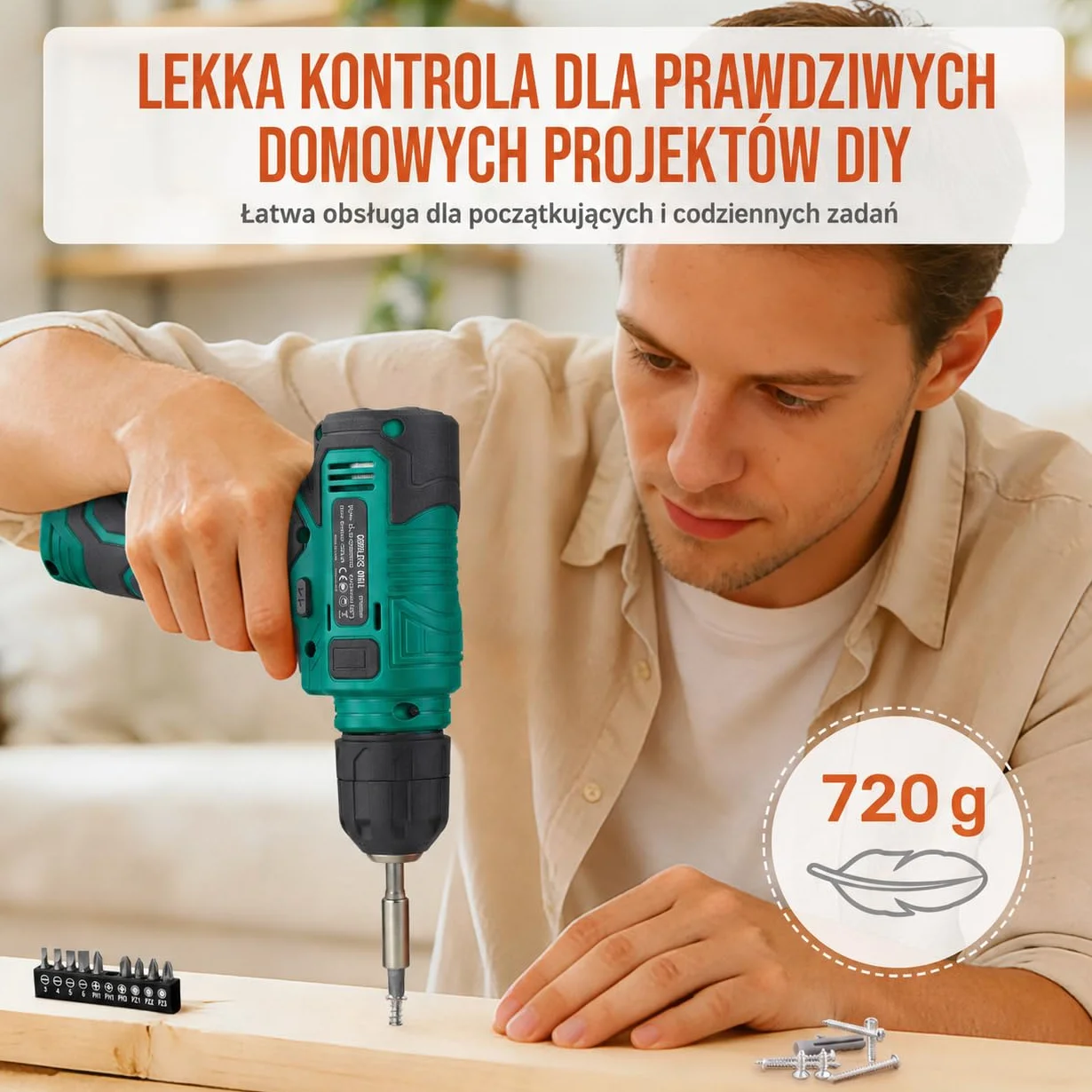 Hi-Spec 8V Wiertarko-Wkrętarka Akumulatorowa USB z Zestawem Narzędzi – Bezprzewodowy Elektrowkrętak i Kompaktowy Zestaw DIY do Domu, Zielony
