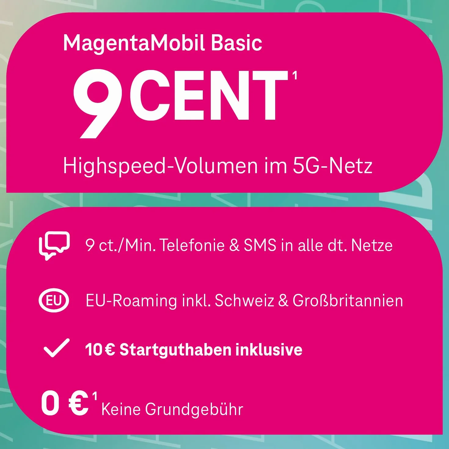 Telekom MagentaMobil Prepaid Basic | 9 ct na minutę/SMS do wszystkich sieci niemieckich | opcjonalny Dayflat (50 MB) do mobilnego surfowania I bez wiążącej umowy, pełna kontrola kosztów I 10 EUR