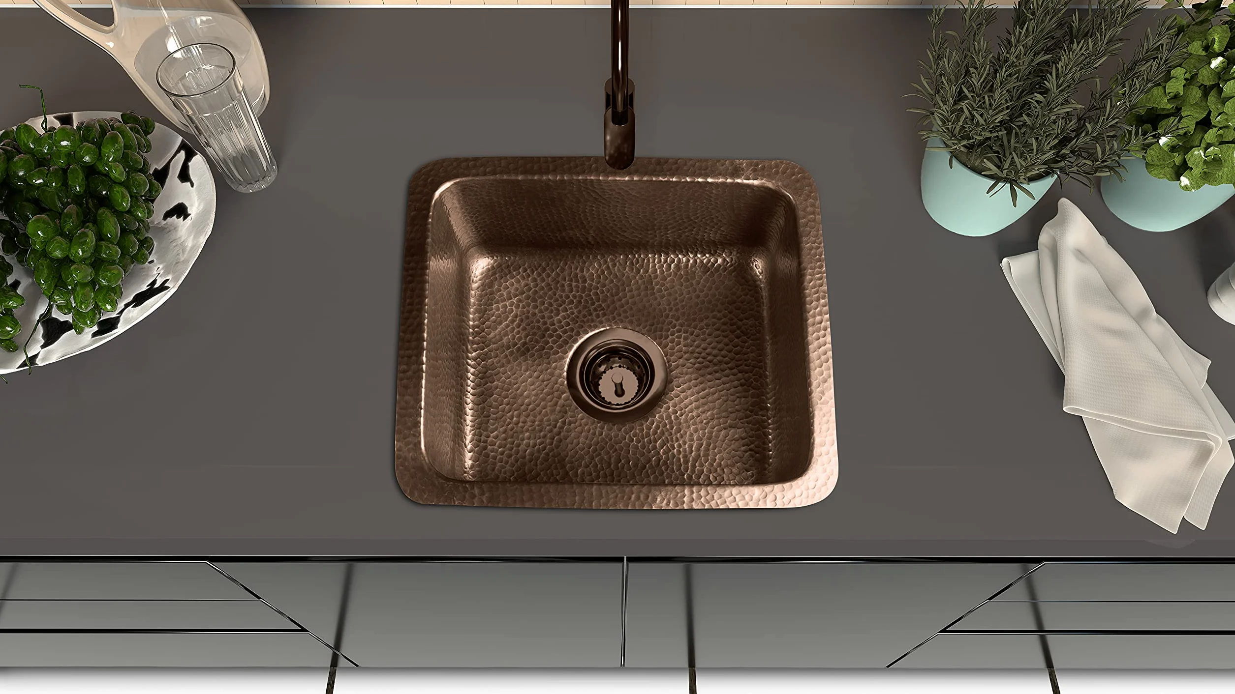 Monarch Abode 17090 czysta miedź ręcznie młotkowany Highball pojedyncza miska zlew kuchenny (43 cm)