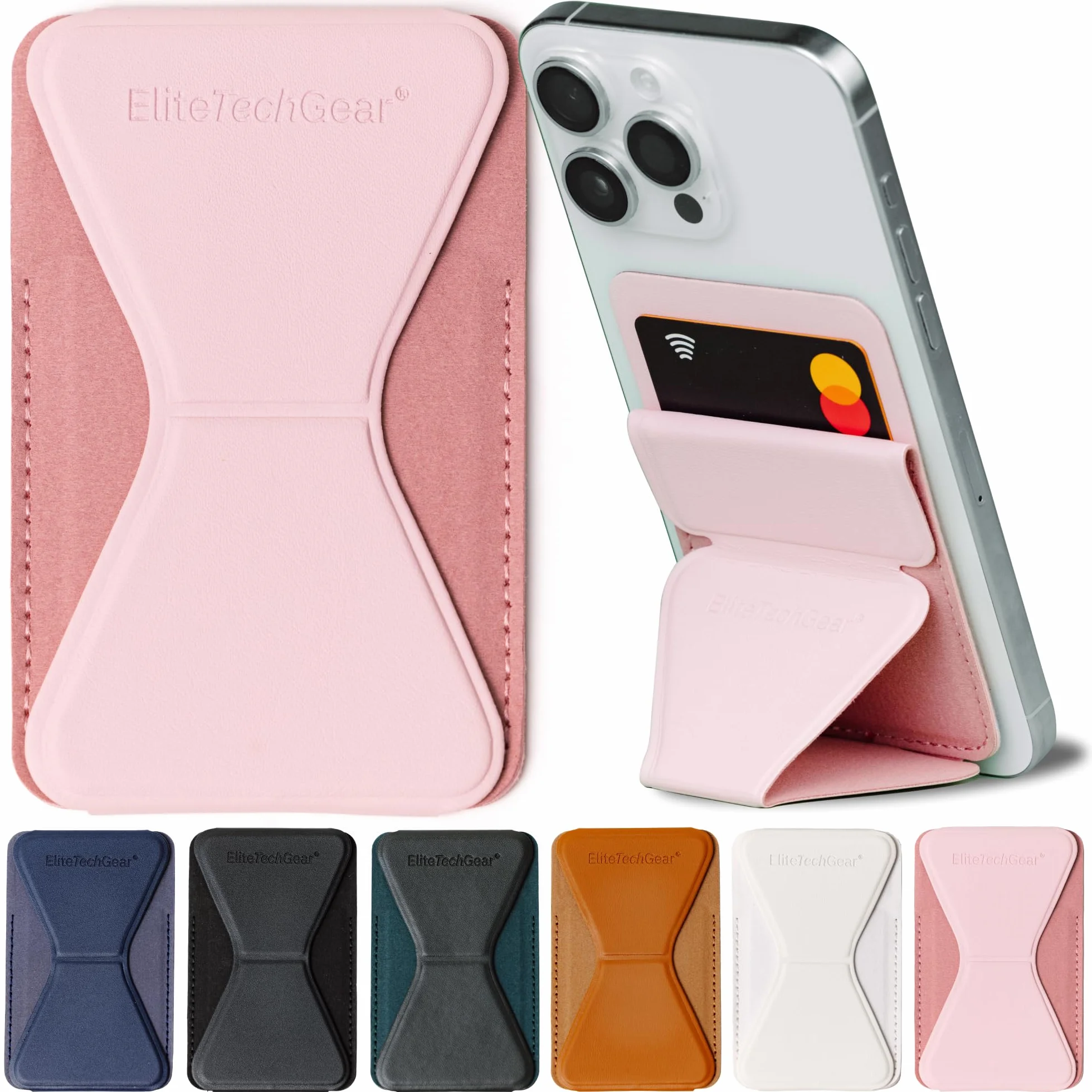 Elite Tech Gear Portfel na telefon z regulowanym stojakiem - Etui samoprzylepne na karty kredytowe kompatybilne z iPhone i Android