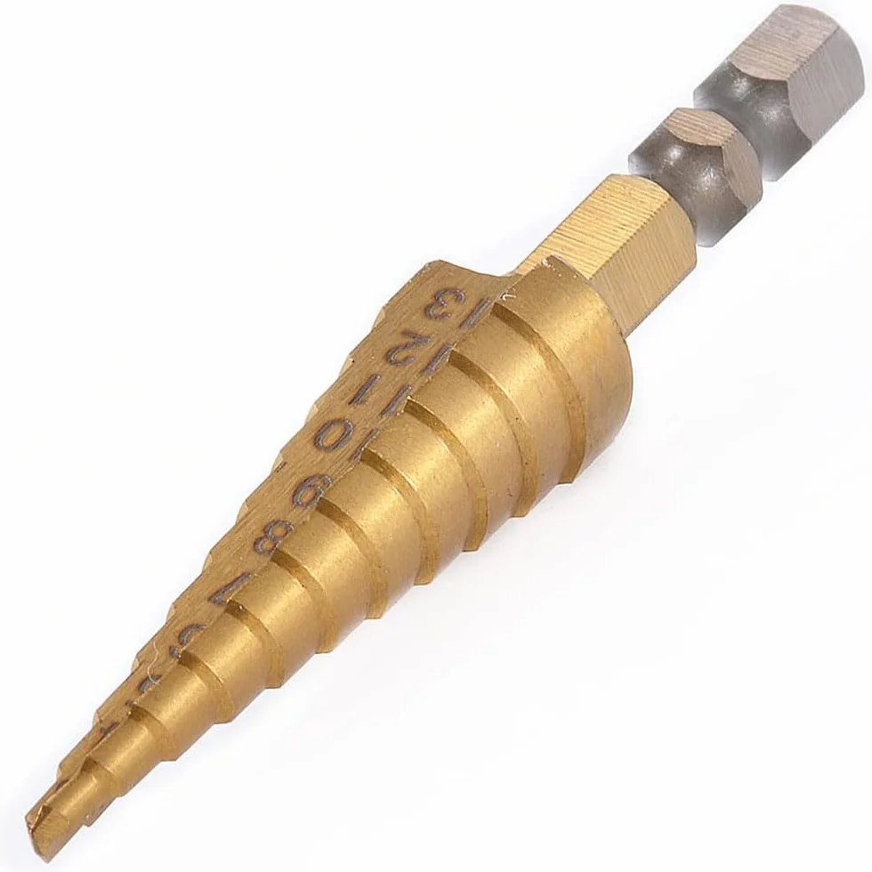 1/4" trzpień sześciokątny 3-13 mm tytanowy powlekany spirala rowkowana wiertło krokowe HSS wiertło krok do tworzywa sztucznego, drewna, metalu, wiertła stożkowe z wieloma otworami