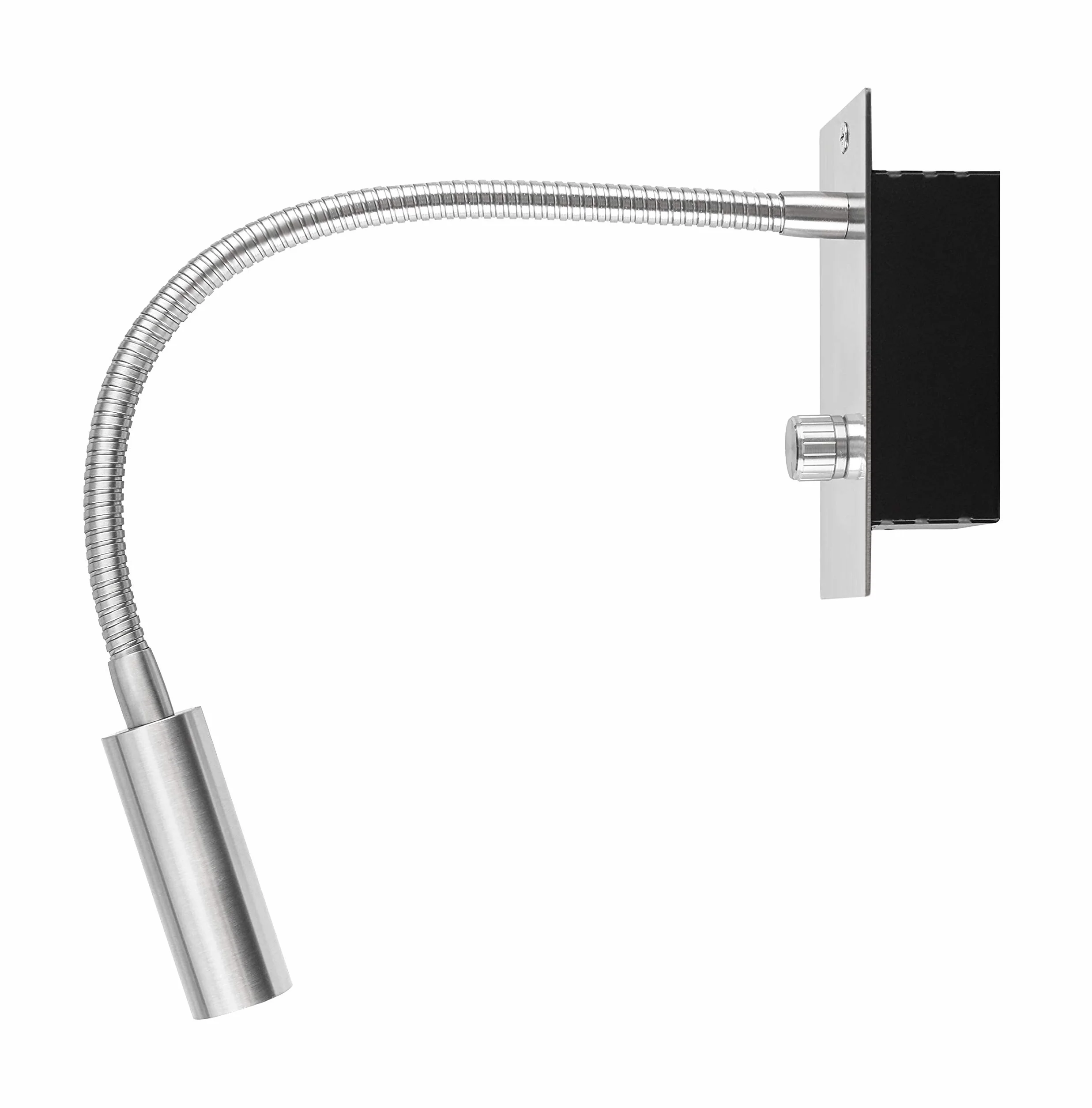 Meanyee Lampa ścienna do czytania zagłówek lampka nocna z przełącznikiem obrotowym/bezstopniowe ściemnianie/regulowane ramię/osadzone/szczotkowany nikiel/ciepła biel 3000 K Cree LED/MY-WN065