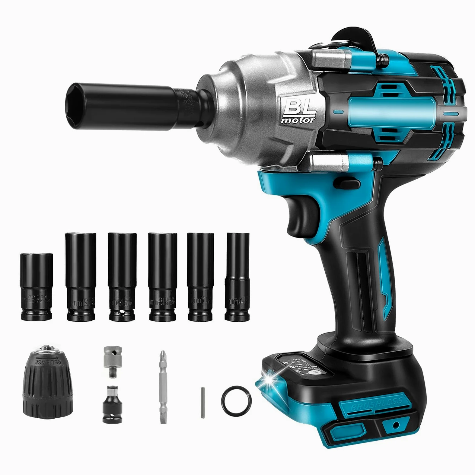 panthem Akumulatorowa wkrętarka udarowa 1000 Nm do akumulatorów Makita 18 V, bezszczotkowa wkrętarka udarowa 3 w 1 1/2", wkrętarka udarowa, klucz z adapterem nasadowym (bez akumulatora)