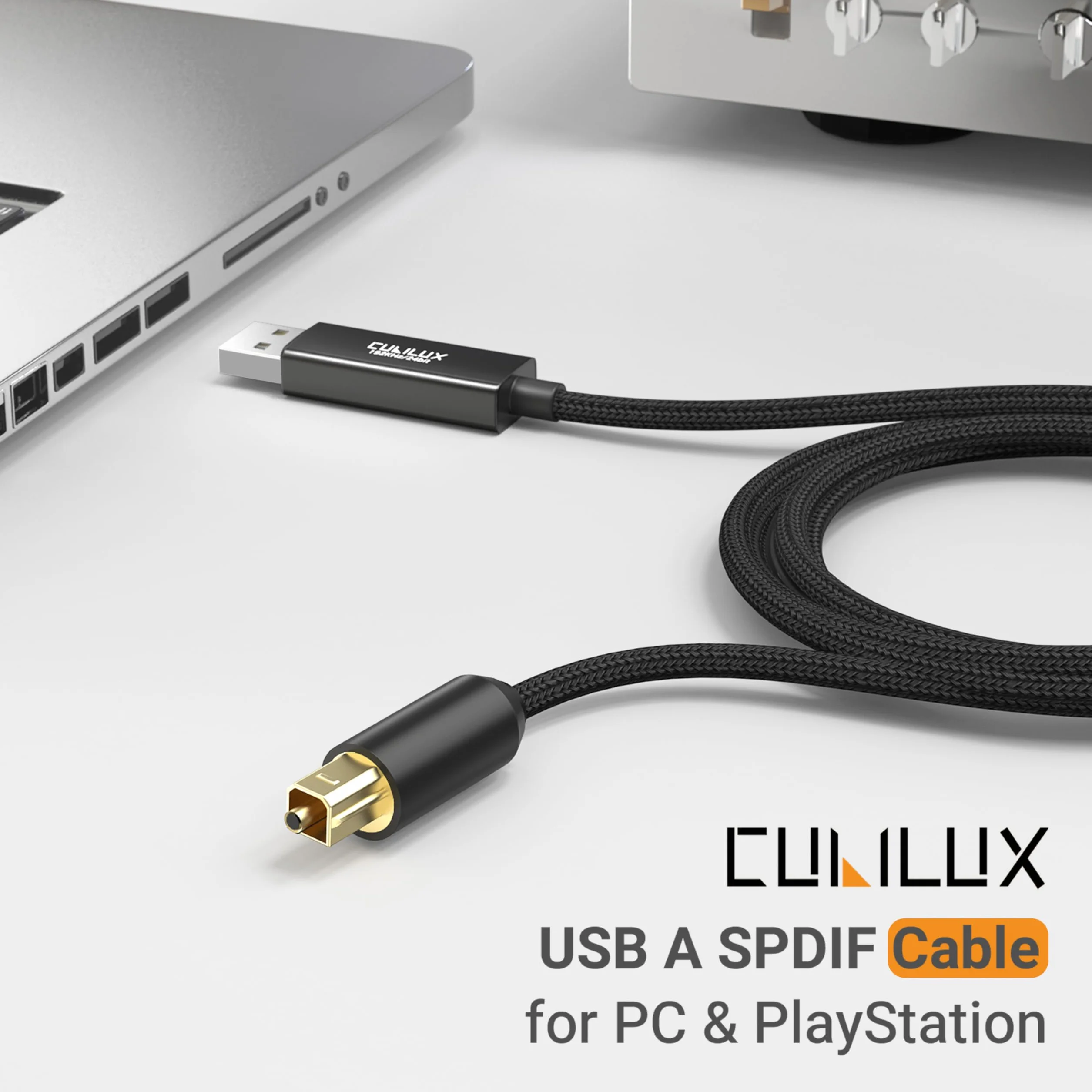 Cubilux Kabel Audio Optyczny USB A do TOSLINK SPDIF, Jednokierunkowy Konwerter Cyfrowy, Transmiter Audio do Komputera PC i Laptopa, Nie Działa z TV ani Konsolą, 6.6 ft / 2 m