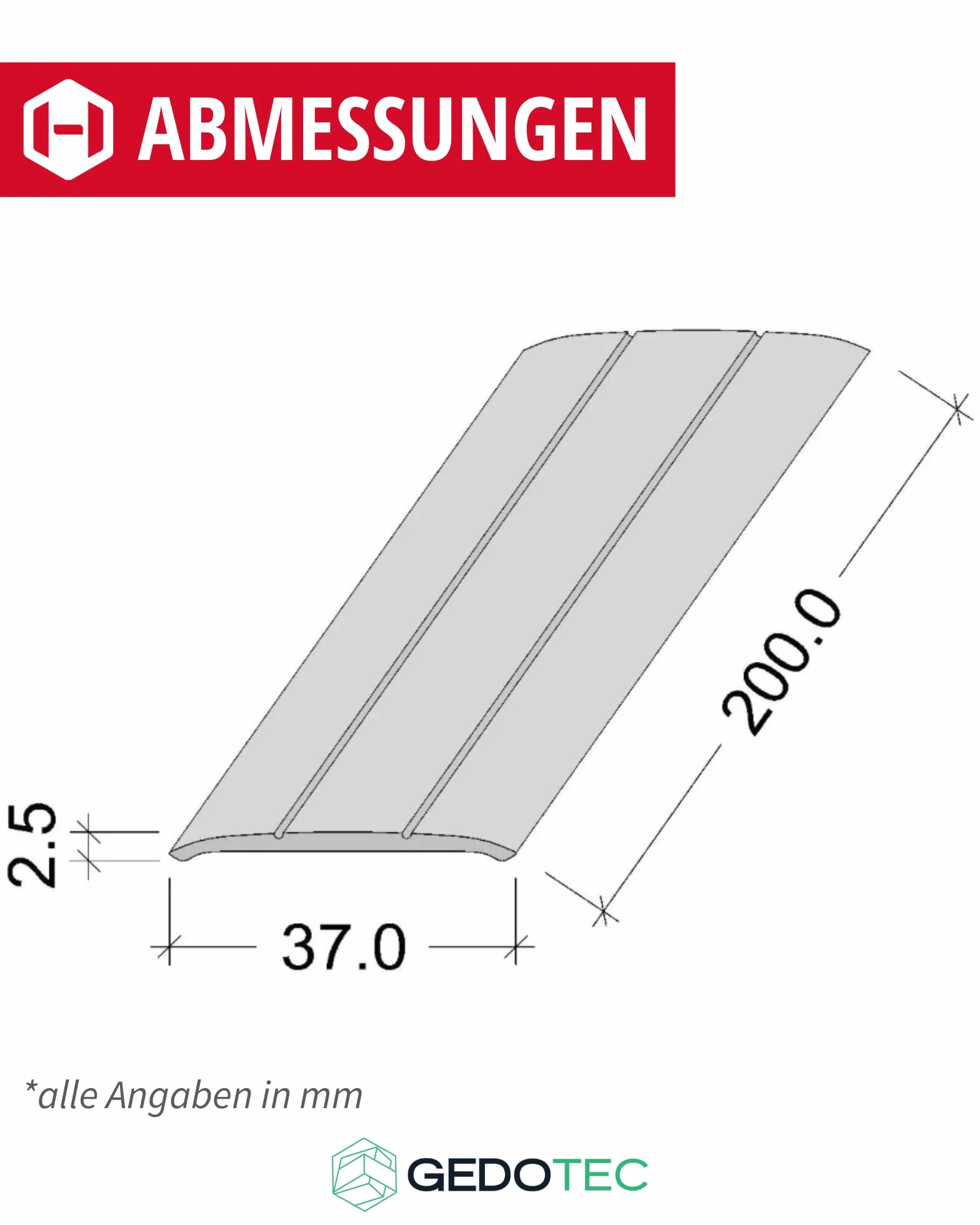 Gedotec Profil przejściowy aluminiowy srebrny 200 cm, szerokość 37 mm, długość 1 m, perforowany profil podłogowy do progu drzwi, 1 sztuka szyny przejściowej do podłóg z możliwością przykręcenia