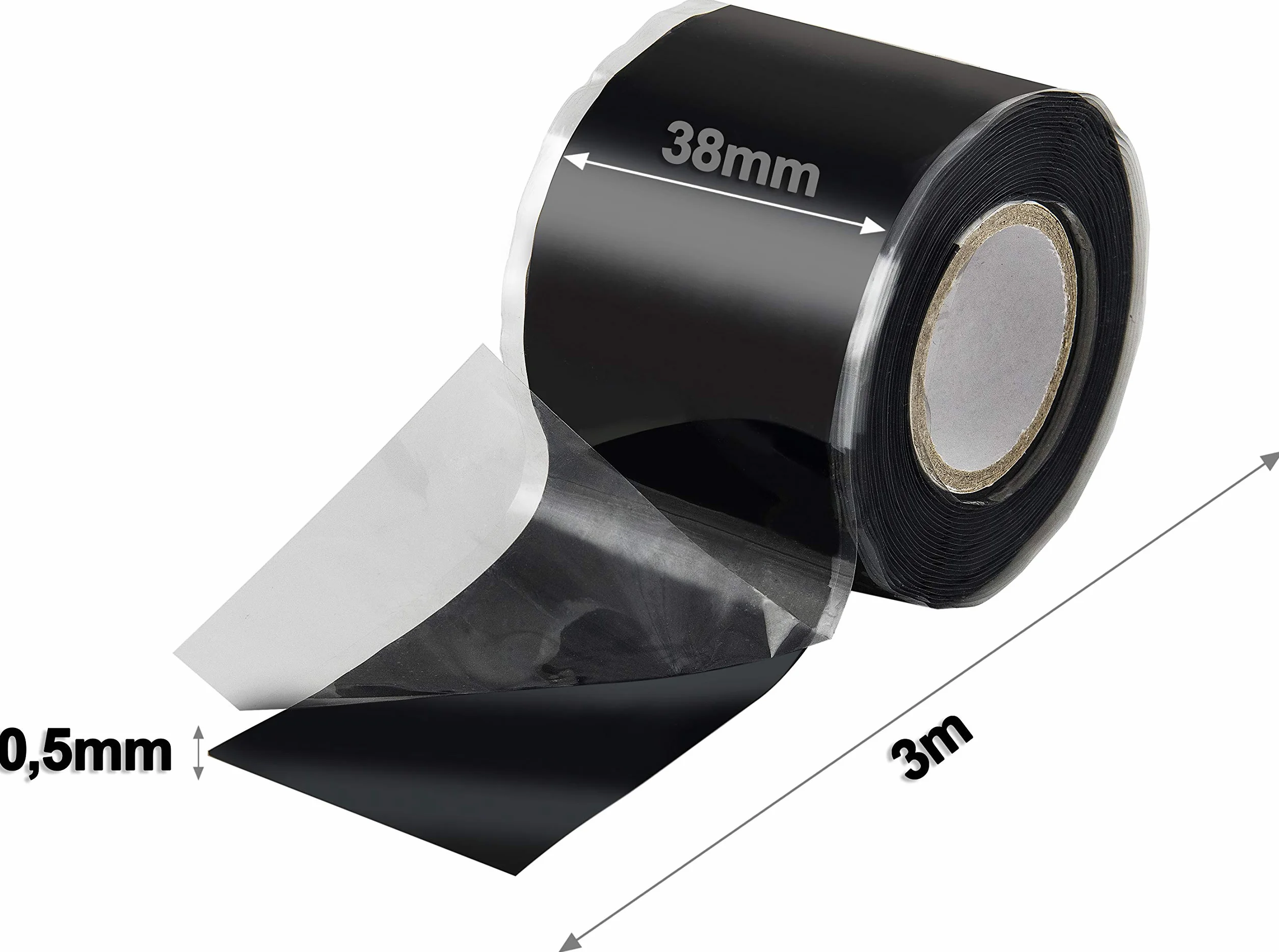 Poppstar samowulkanizująca taśma silikonowa, 3 m x 38 mm, izolacyjna i uszczelniająca (woda, powietrze), czarna, 1 rolka