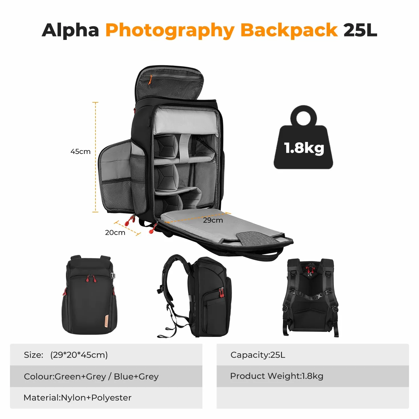 K&F Concept Plecak fotograficzny 16" na aparat i laptop Canon Nikon Sony DJI Mavic