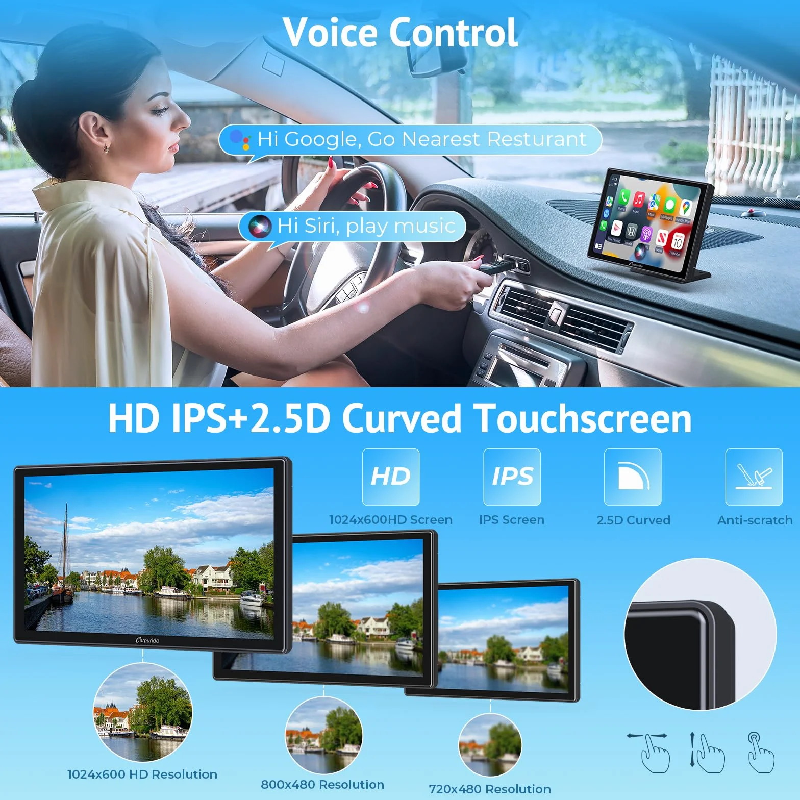 CARPURIDE W901 Plus, CarPlay & Android Auto, wbudowany GPS, system Android 12 2+32 GB, 9-calowy ekran HD, G00GLE Play, Bluetooth Audio, Mirror Link, GPS