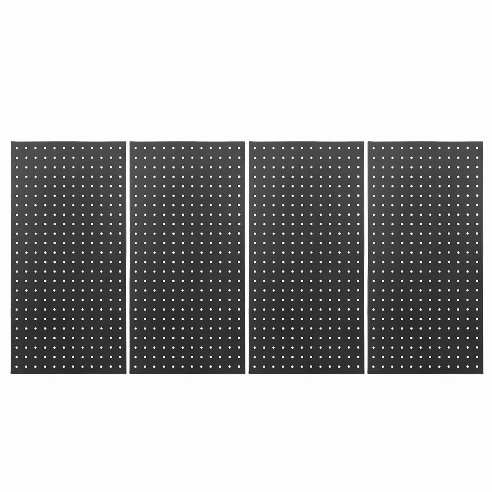 Keenso Metalowe Panele ścienne z Pegboardów, 4 szt. Organizer z Czarnej Stali z Szynami, Haczykami, Półkami, do Przechowywania Narzędzi w Garażu Stół Warsztatowy Organizacja w Domu