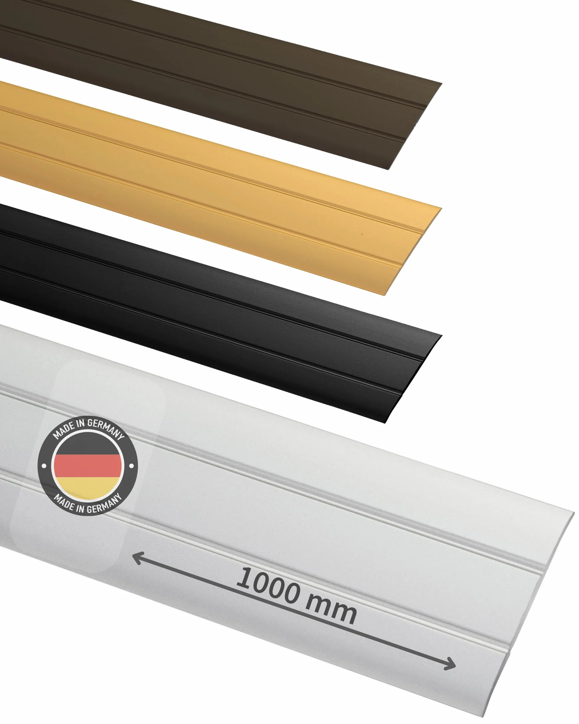 Gedotec Profil przejściowy, samoprzylepny, srebrny, 1000 mm, aluminium, długość 1 m, szerokość 37 mm, wyprodukowano w Niemczech, szyna przejściowa anodowanego aluminium, listwa przejściowa bez
