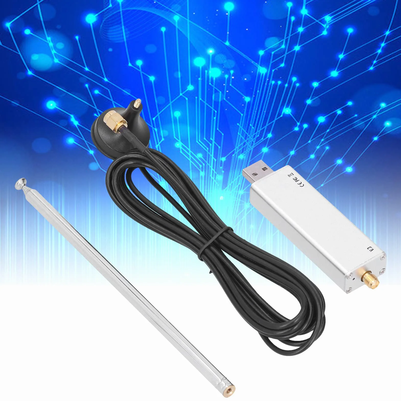 RTL-SDR Blog V3 R820T2 RTL2832U 1PPM TCXO HF Bias Tee SMA Software Defined Radio z zestawem anteny dipolowej