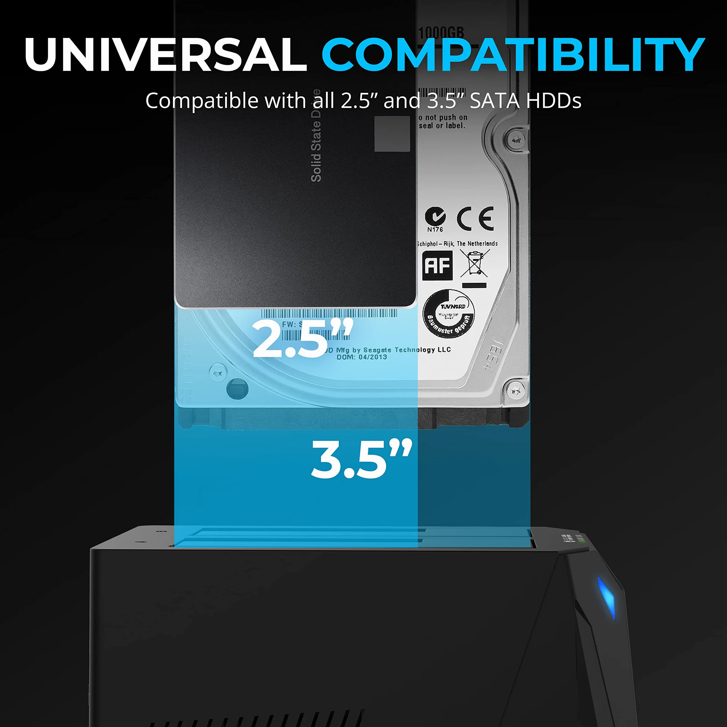SABRENT 2 Bay USB A Stacja dokująca do dysków twardych 5 Gbps 2,5" 3,5" SATA HDD SSD Dock z klonowaniem offline EC HD2B
