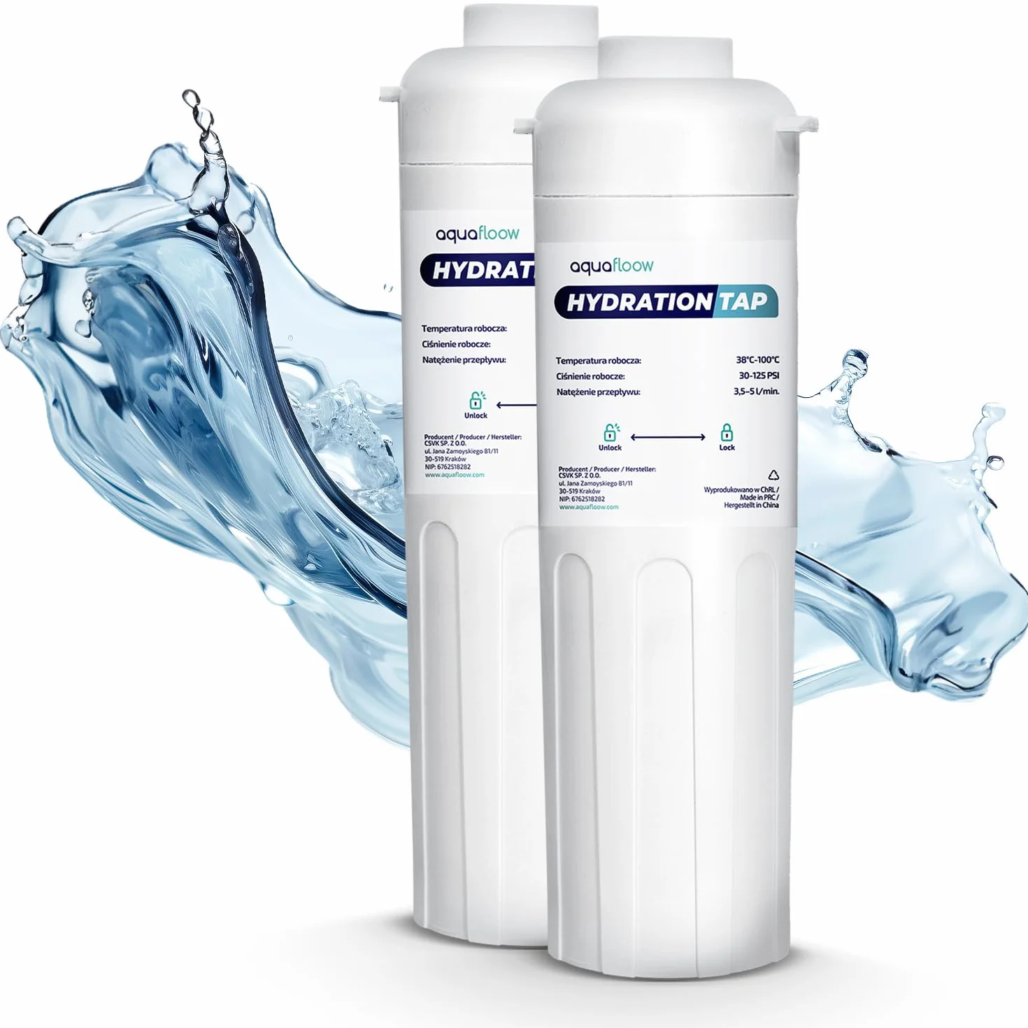 Aquafloow 2x Filtr do podzlewowego systemu filtracji wody, filtr wody z redukcją chloru, filtr z węglem aktywnym, wysoka skuteczność redukcji chloru 30 000 litrów lub 6-12 miesięcy