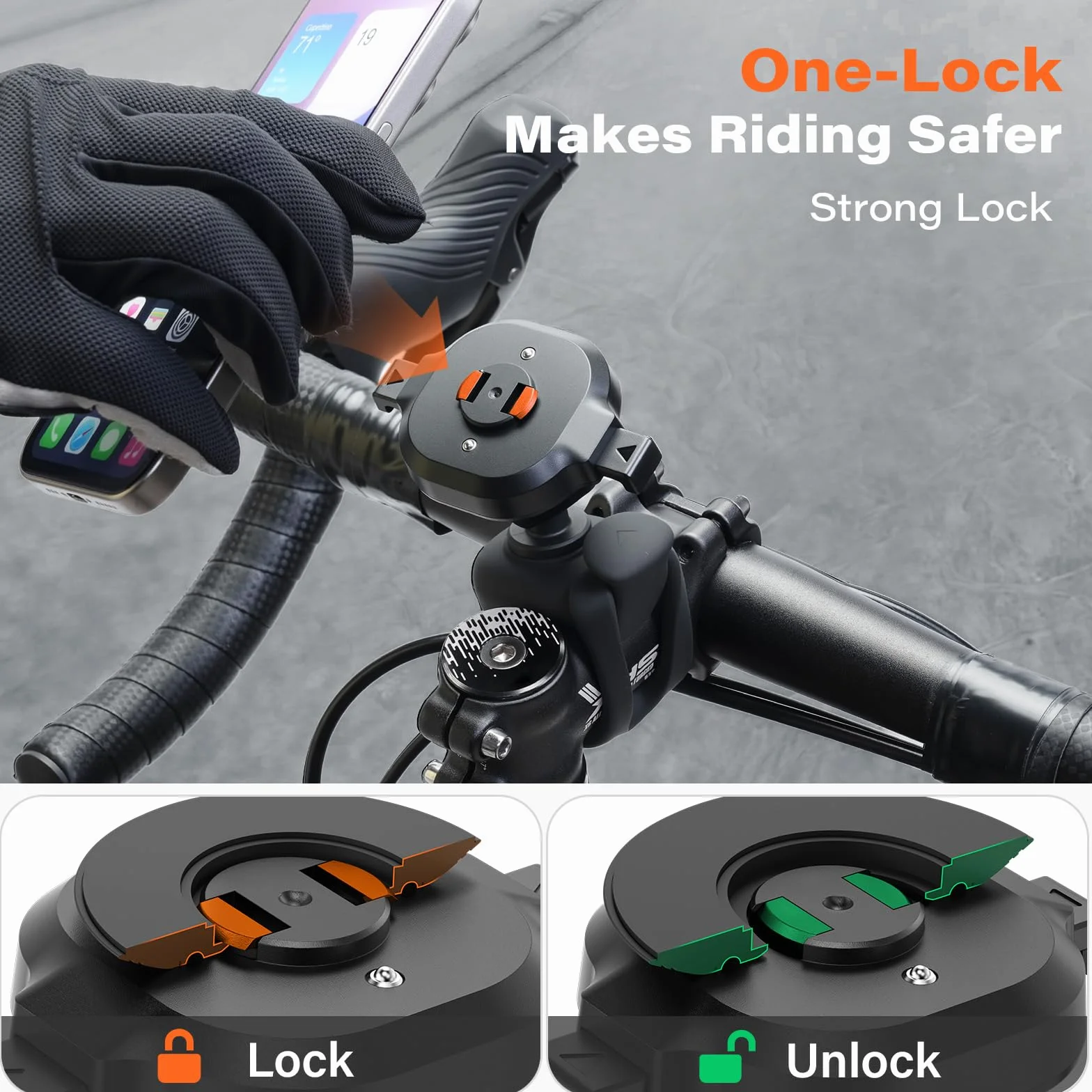A2C Uniwersalny uchwyt na telefon rowerowy z szybkim zapięciem One-Lock, obrót 360°
