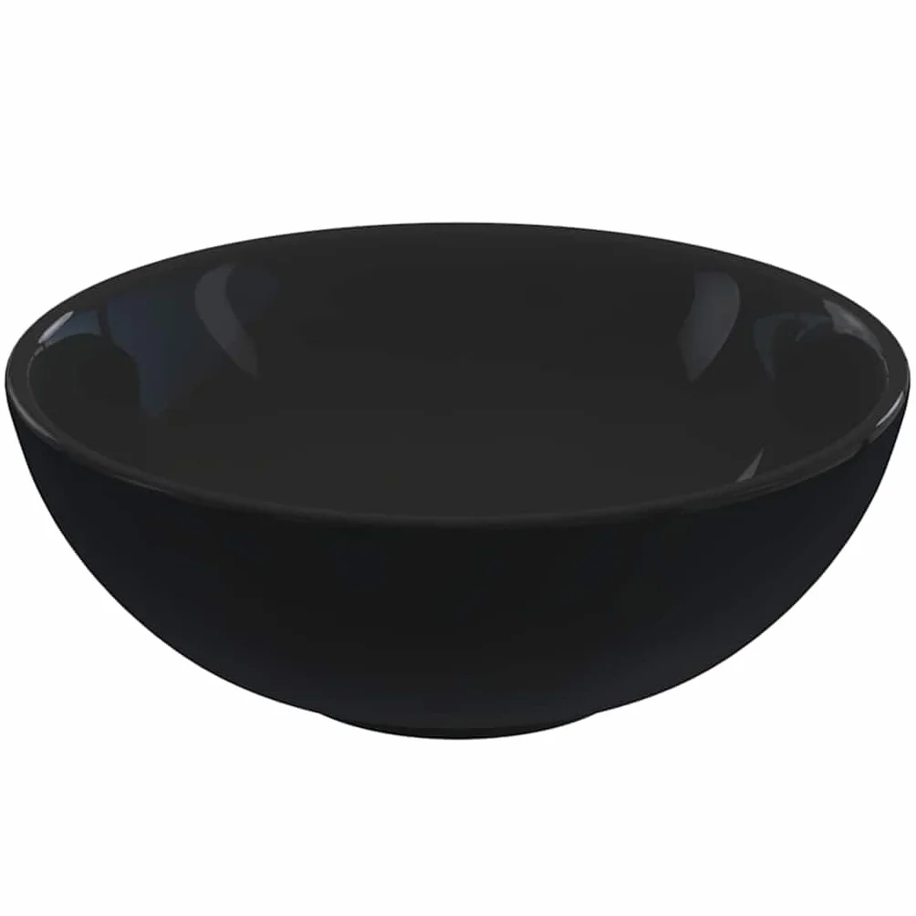 vidaXL Umywalka połysk czarny Ø28x10 cm ceramiczna, zlew, umywalka łazienkowa, umywalka nablatowa, zlewy, umywalka do łazienki