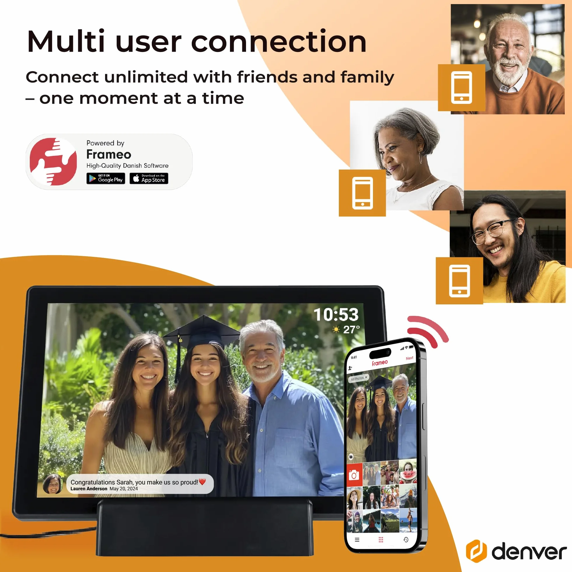 Denver PFF-1070B cyfrowa ramka na zdjęcia Wi-Fi 10,1" HD IPS dotykowa 16 GB czarna