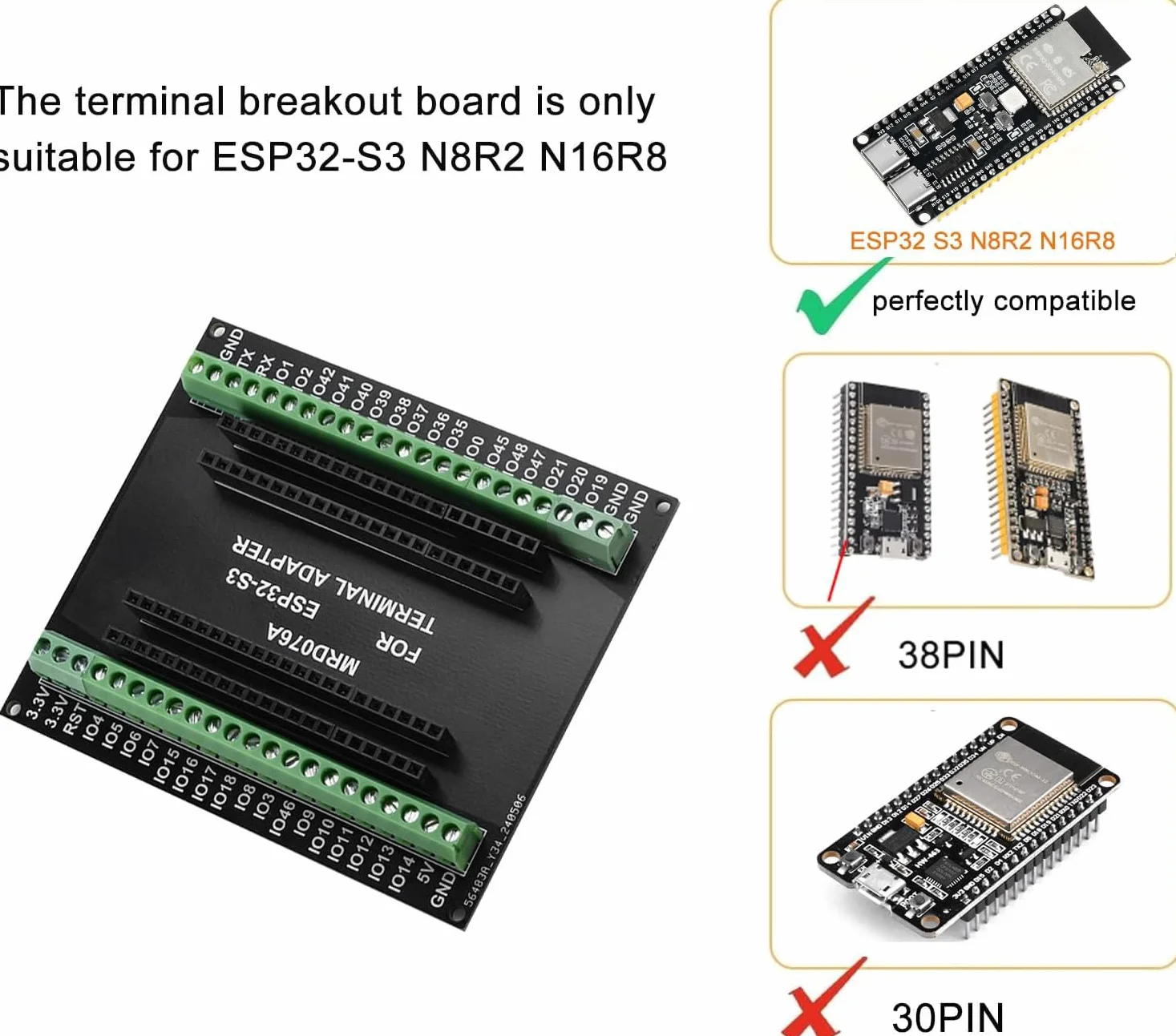 diymore 2 szt. do ESP32-S3 DevKitC-1 N16R8 moduł, organ ekspansji dla agencji rozwoju, do ESP32 S3 1-N16R8 deska rozwojowa z WiFi, Bluetooth 5.0, antena USB C