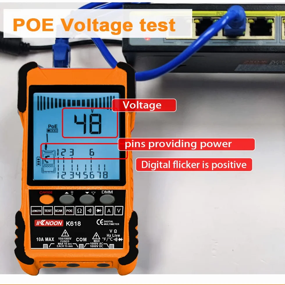 Tester kabli sieciowych, wielofunkcyjny lokalizator kabli POE z ekranem LCD, dopasowanie identyfikatora kabli długość kabla sieciowego otwarty pomiar zwarcia z 3 akcesoriami do dopasowywania