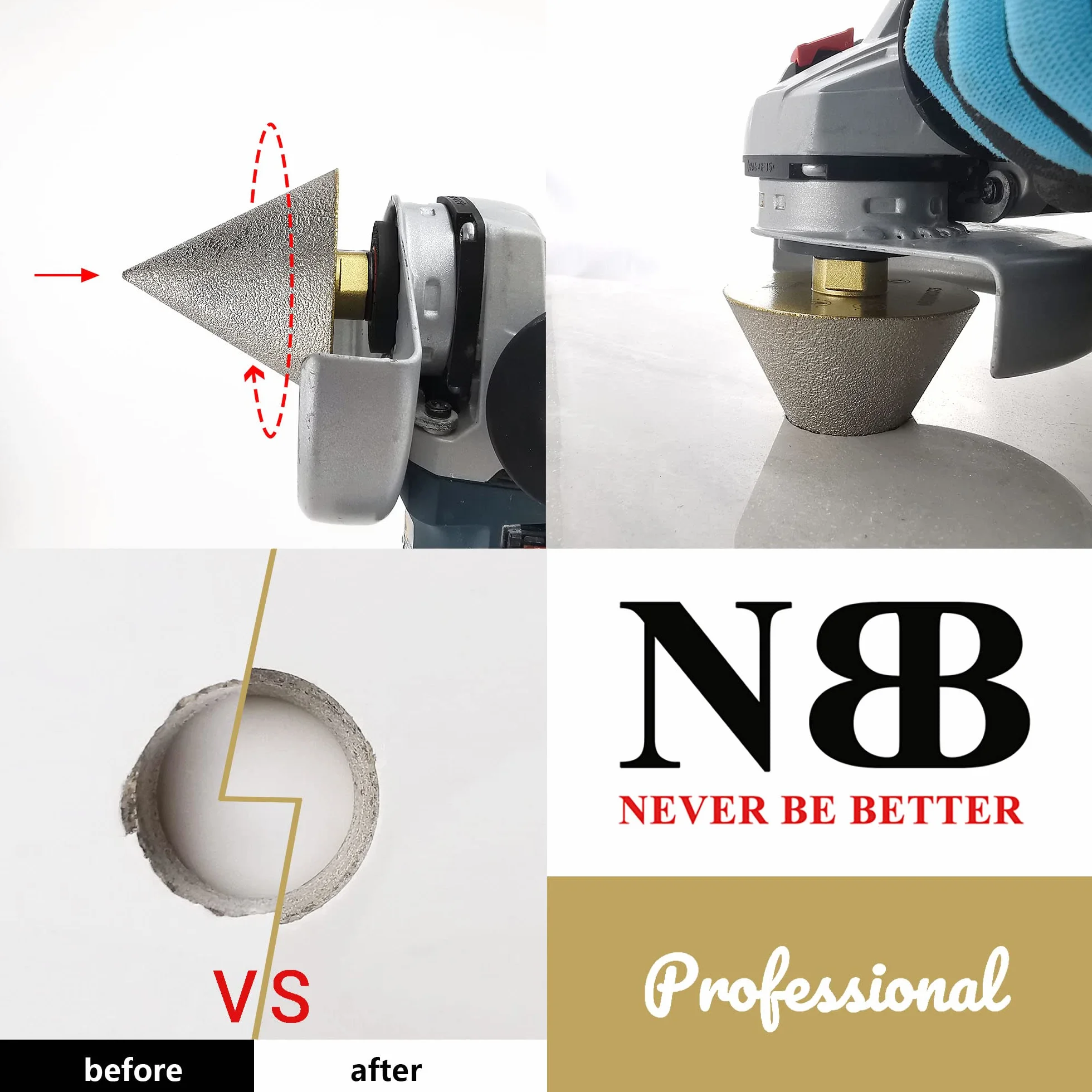 NBB Diamentowy frez z M14 do fazowania na sucho lub na mokro profesjonalnie z porcelany, ceramiki, płytek granitowych, marmuru, do otworów na dzień.3-38 mm, do szlifierki kątowej (1, CB75 3-75mm)