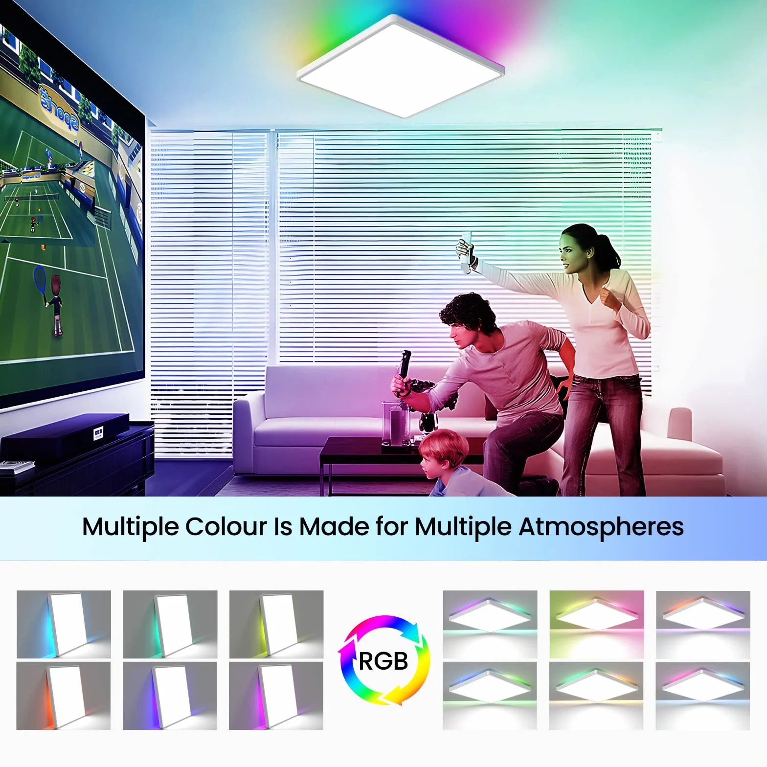 OTREN Sufitowa oprawa oświetleniowa LED z pilotem zdalnego sterowania, 36 W, 3600 lm, 3000 K-6500 K, ściemniane podświetlenie RGB, kwadratowa podtynkowa, lampa sufitowa do salonu, sypialni, jadalni