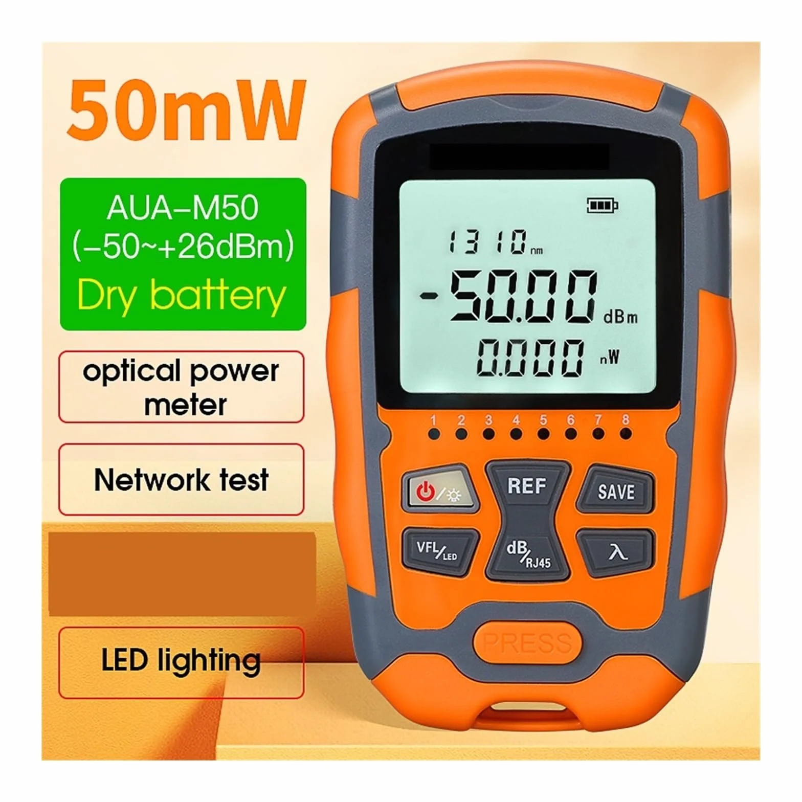 AUA-M50 Mini 4 W 1 Wielofunkcyjny Miernik Mocy Optycznej Lokalizator Uszkodzeń Wizualnych Test Kabli Sieciowych Tester Światłowodów Profesjonalne narzędzie dla elektryków(AUA-M50 50MW)