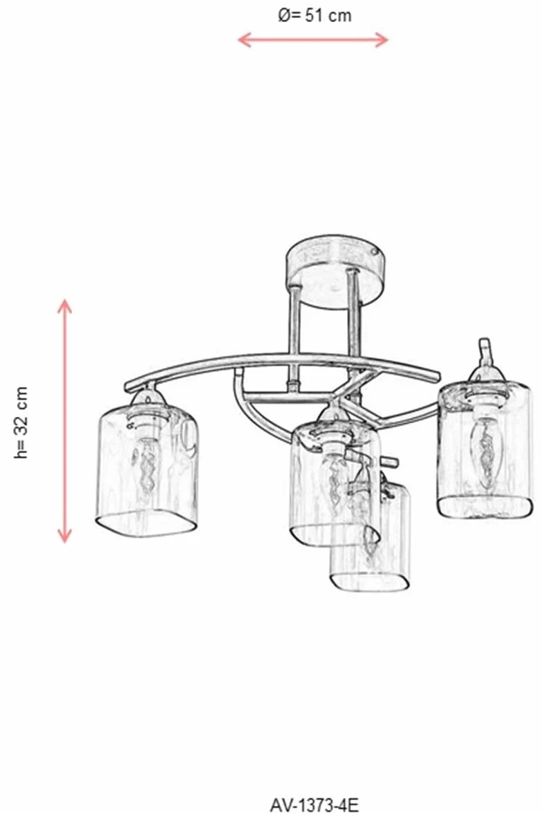 Opviq Elegancki miedziany żyrandol, długość 32 cm, średnica 51 cm, metalowa obudowa, szklana czapka, 4 x E14 maks. 4 W | nowoczesne wzornictwo industrialne do efektownych przestrzeni