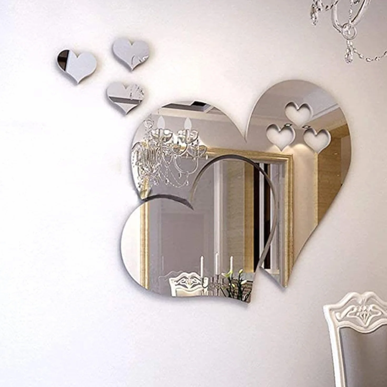 LZYMSZ lustrzane naklejki ścienne, 3D kryształ podwójna miłość serce akrylowe zrób to sam sztuka naklejki ścienne dom salon łazienka TV tło dekoracja, 10 szt./2 zestaw (srebrny)