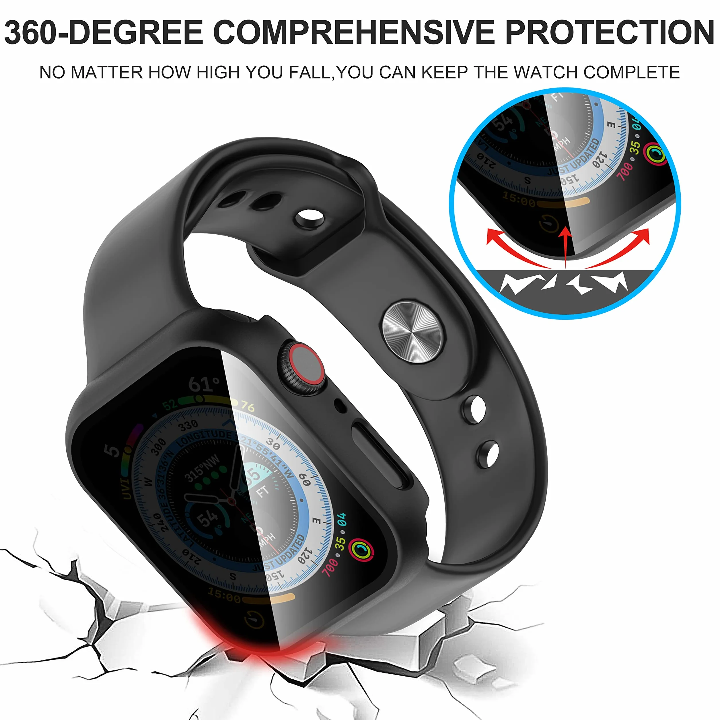 Diruite 3-Pack Prywatności Ochraniacz Ekranu do Apple Watch Series 8/7/6/5/4/SE 2/SE Etui,Twardy PC+Hartowane Szkło Antyszpieg Screen Protector do Apple Watch 45mm 44mm 41mm 40mm Ochrona Case